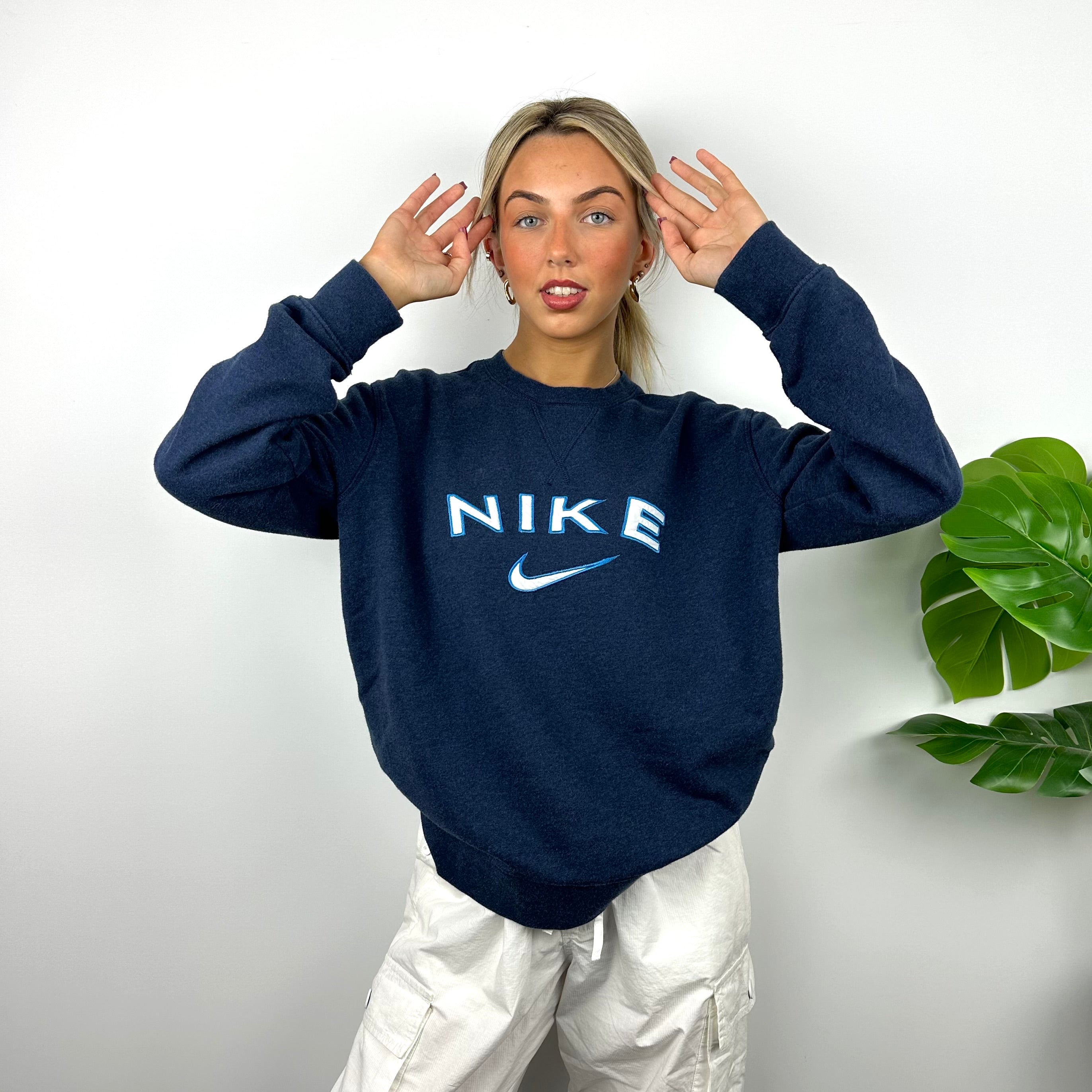 Nike Navy Embroidered Spell Out Sweatshirt (L)
