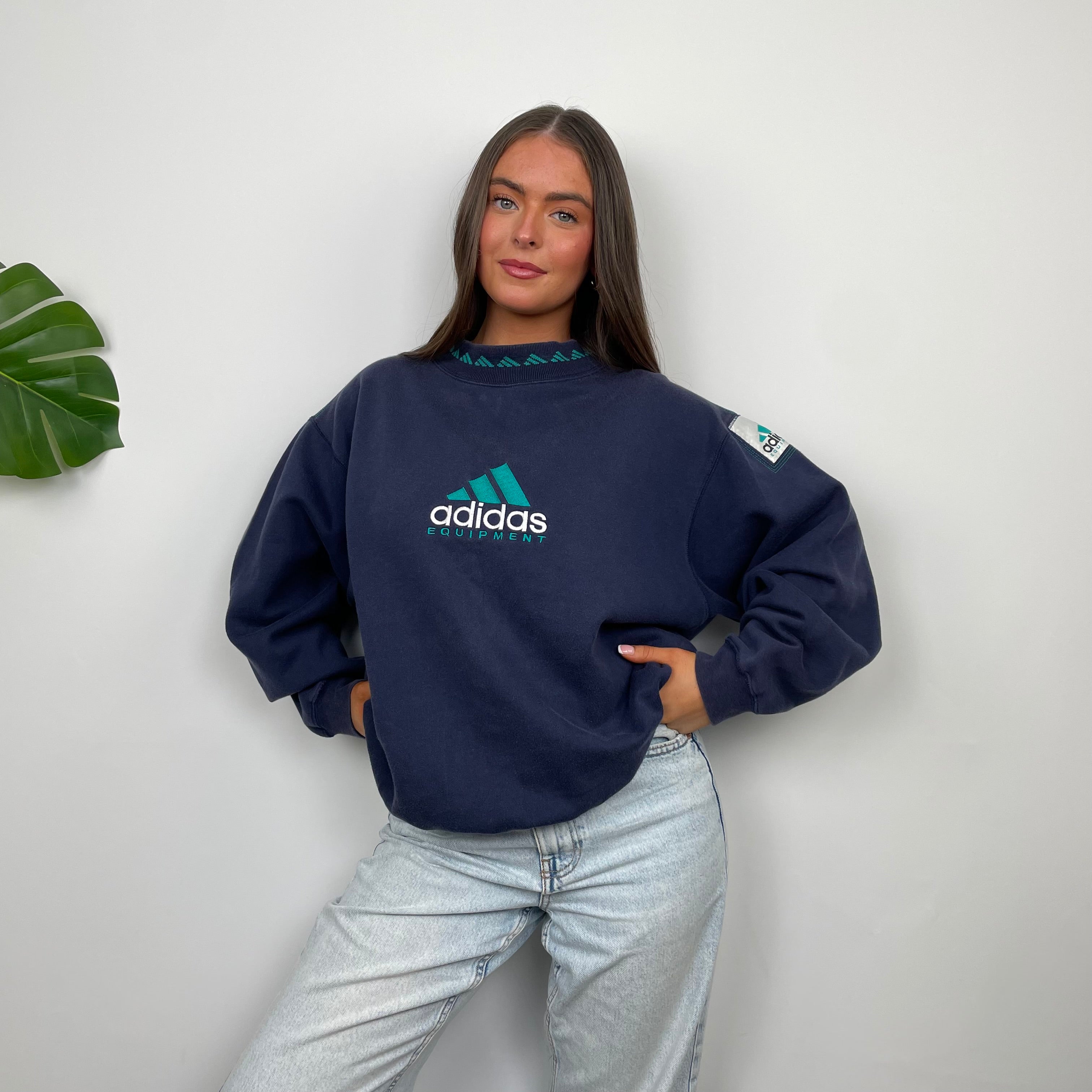 Adidas Equipment Navy Embroidered Spell Out Sweatshirt (L)