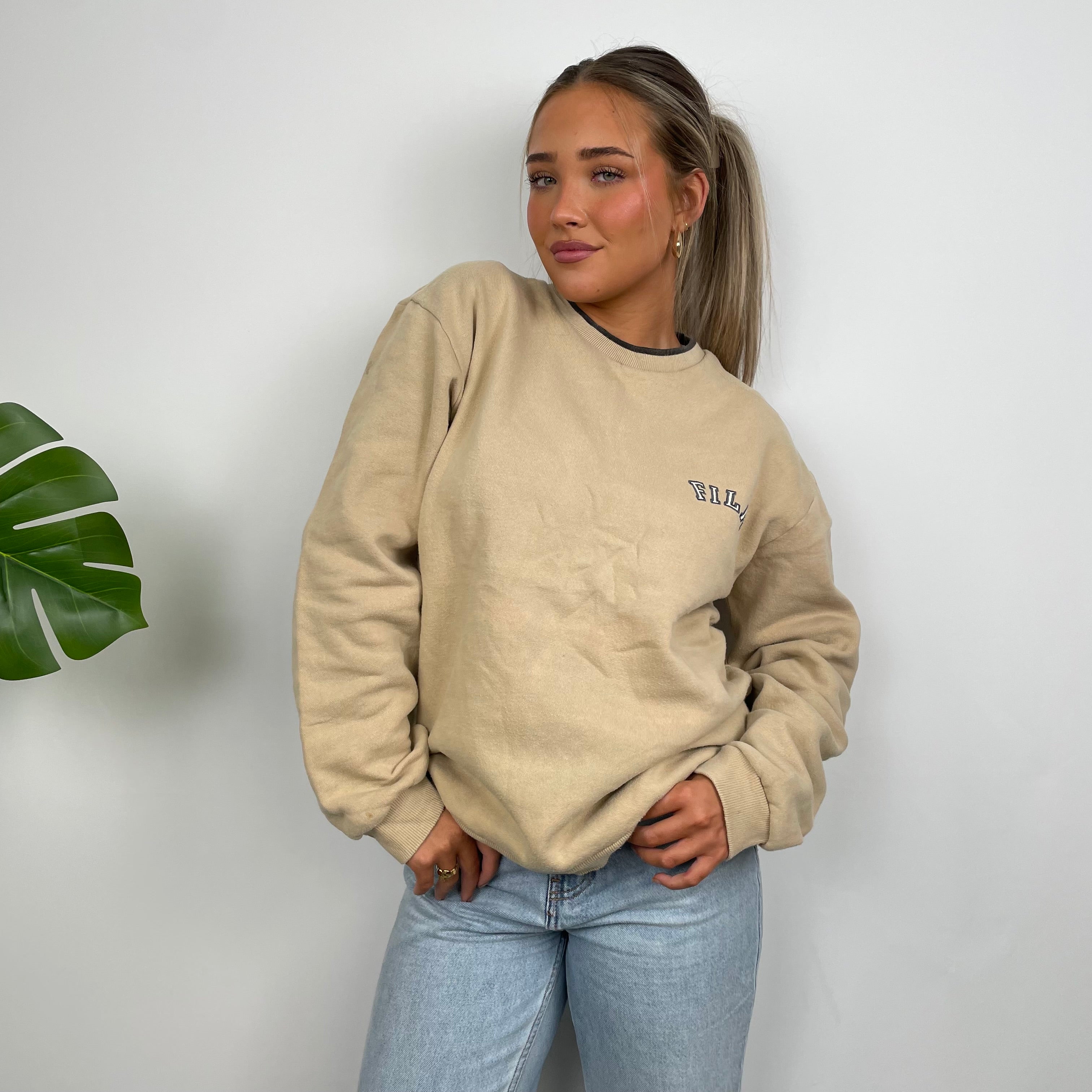 FILA Tan Brown Embroidered Spell Out Sweatshirt (L)