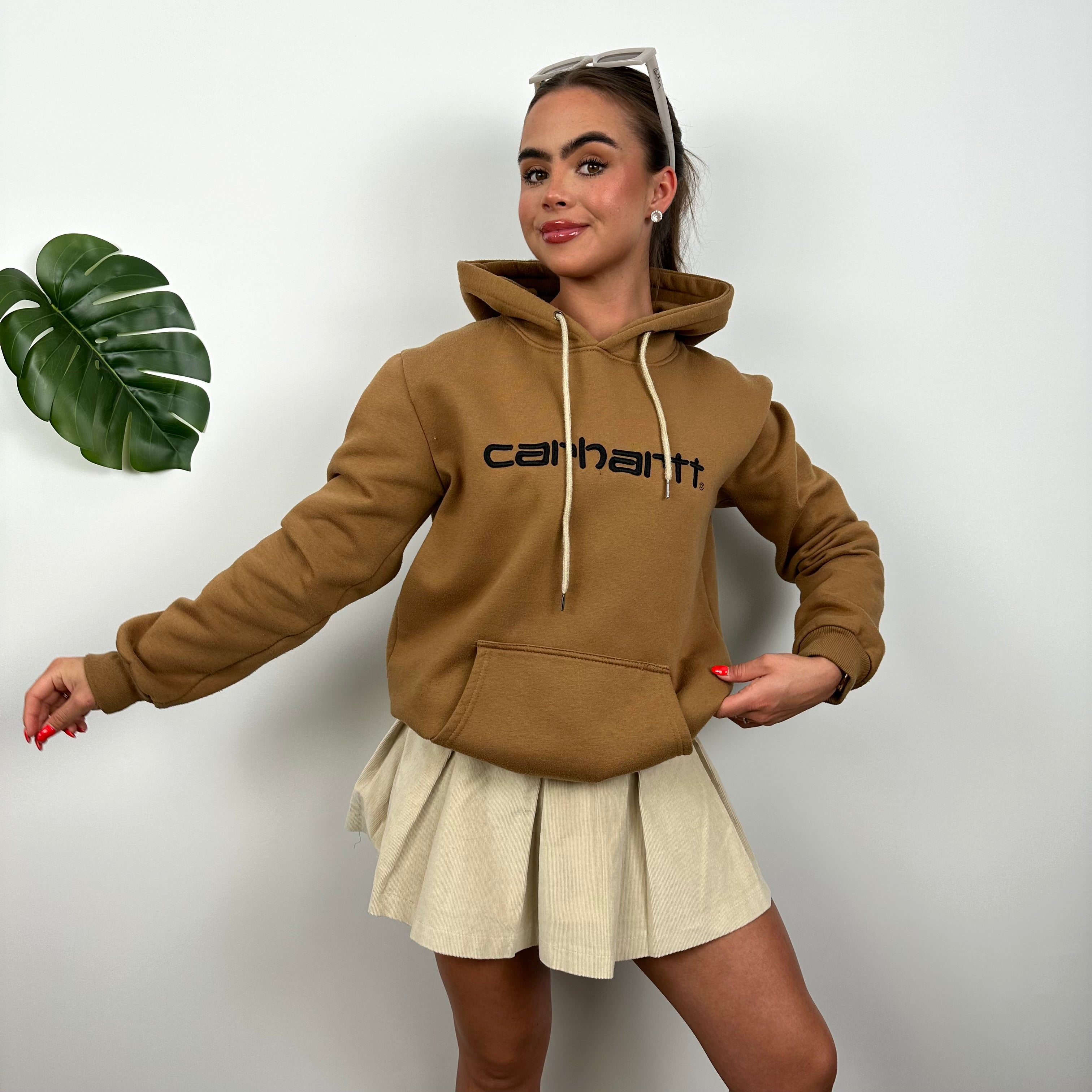 Carhartt RARE Tan Brown Embroidered Spell Out Hoodie (S)