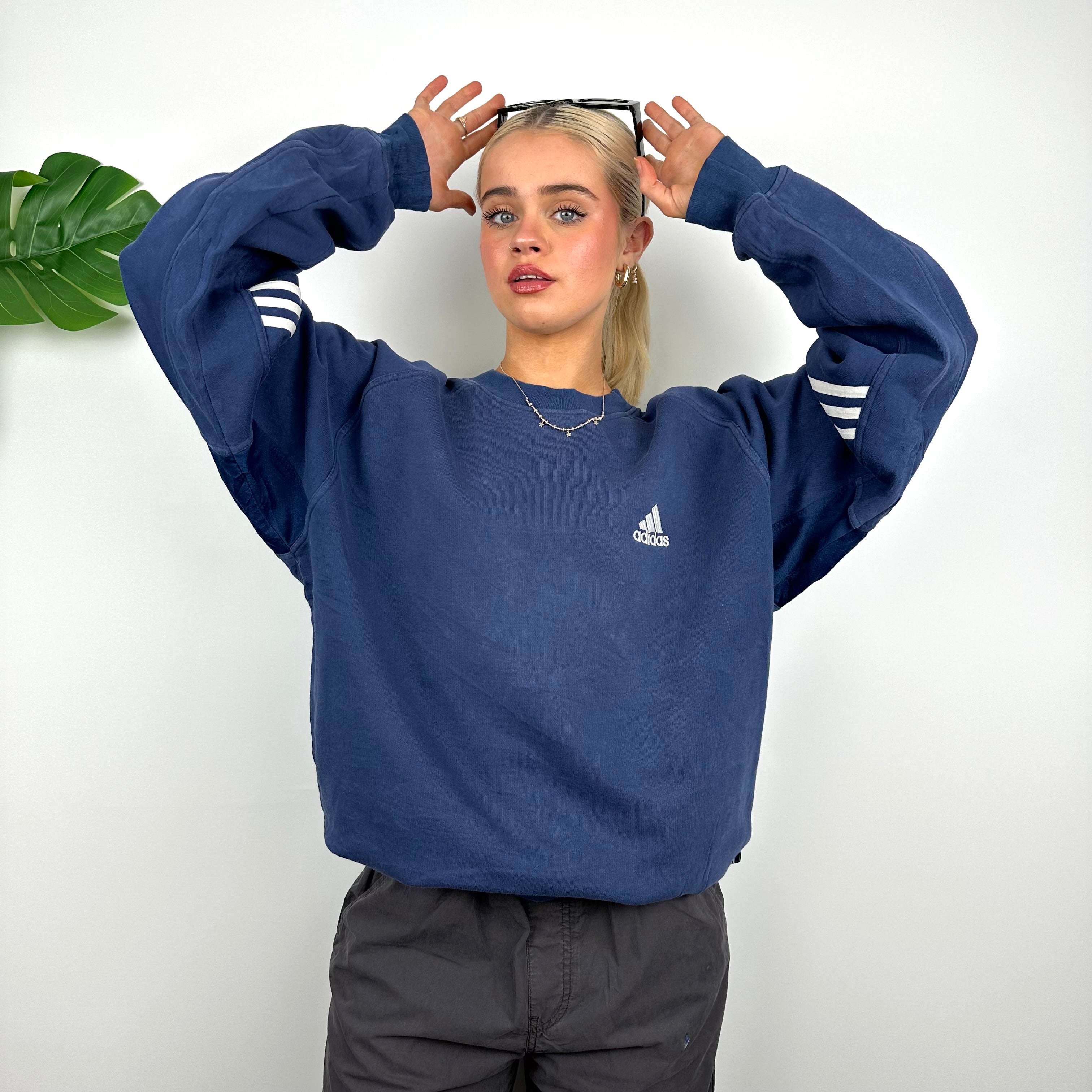 Adidas Navy Embroidered Spell Out Sweatshirt (M)