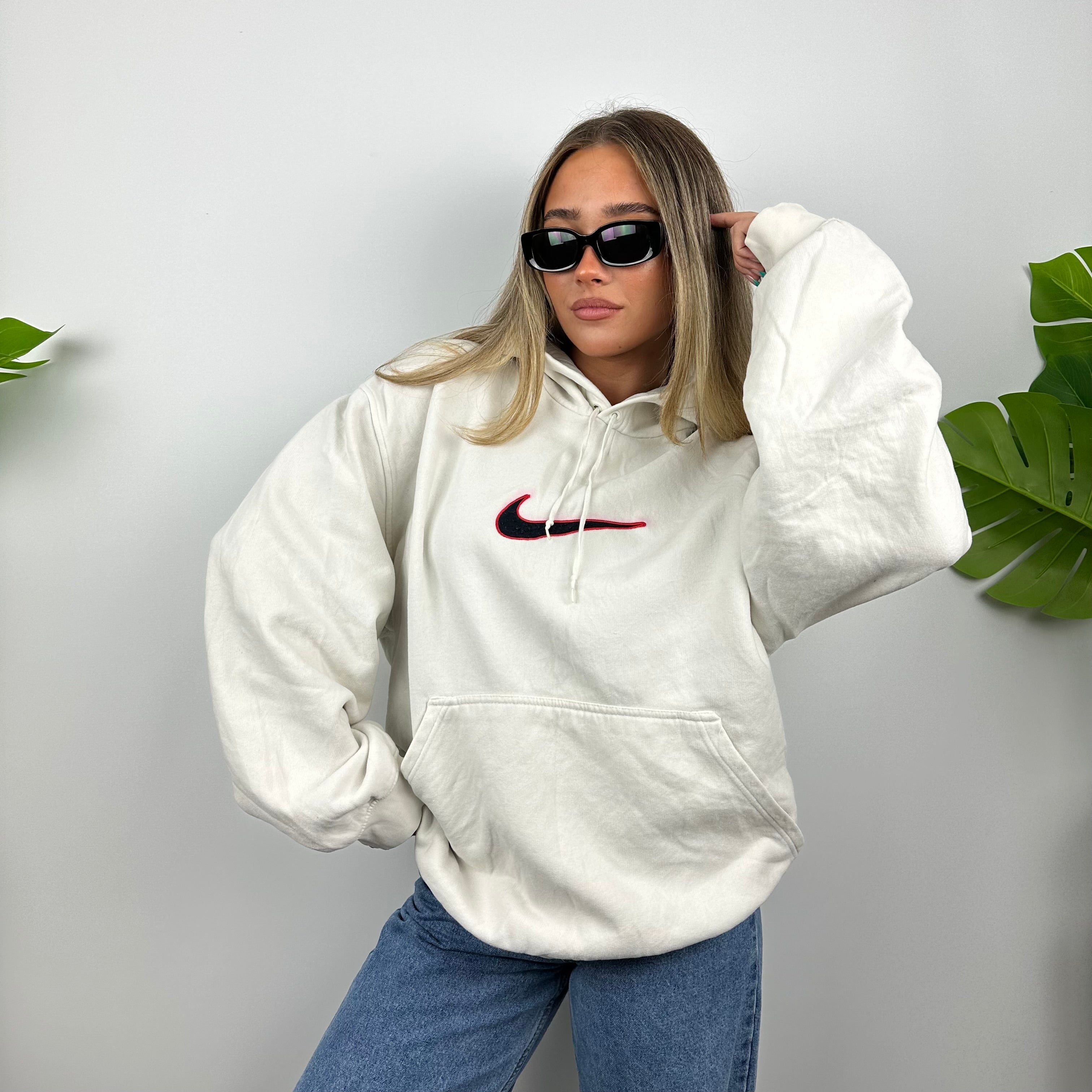 Nike RARE White Embroidered Swoosh Hoodie (L)