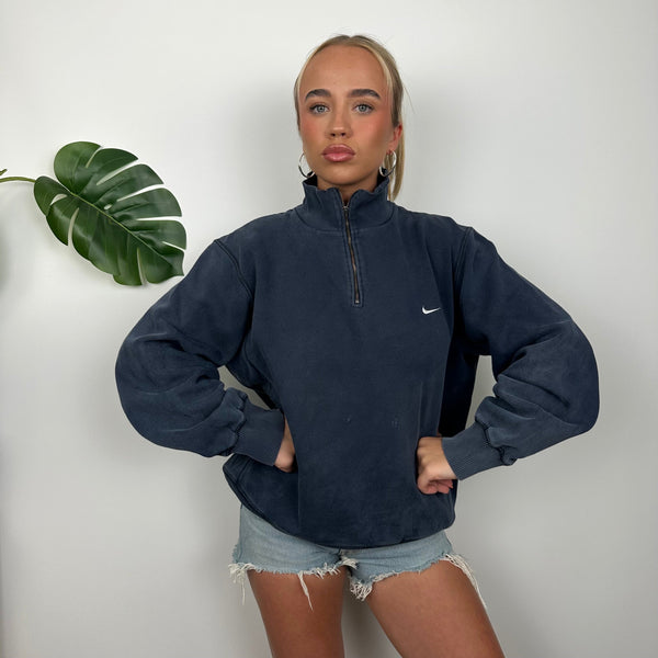 Nike Navy Embroidered Spell Out Quarter Zip Sweatshirt (XL)