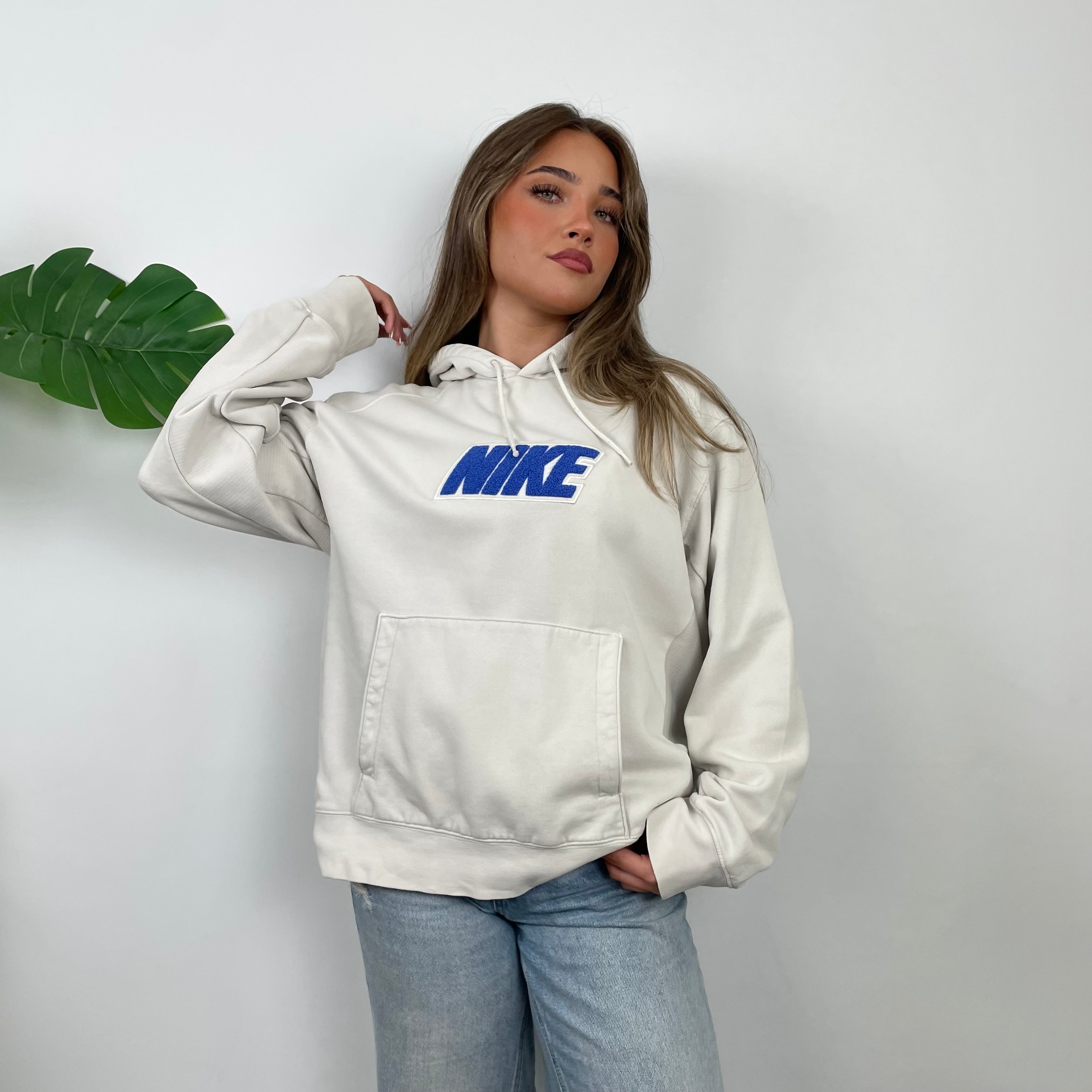 Nike White Embroidered Spell Out Hoodie (M)