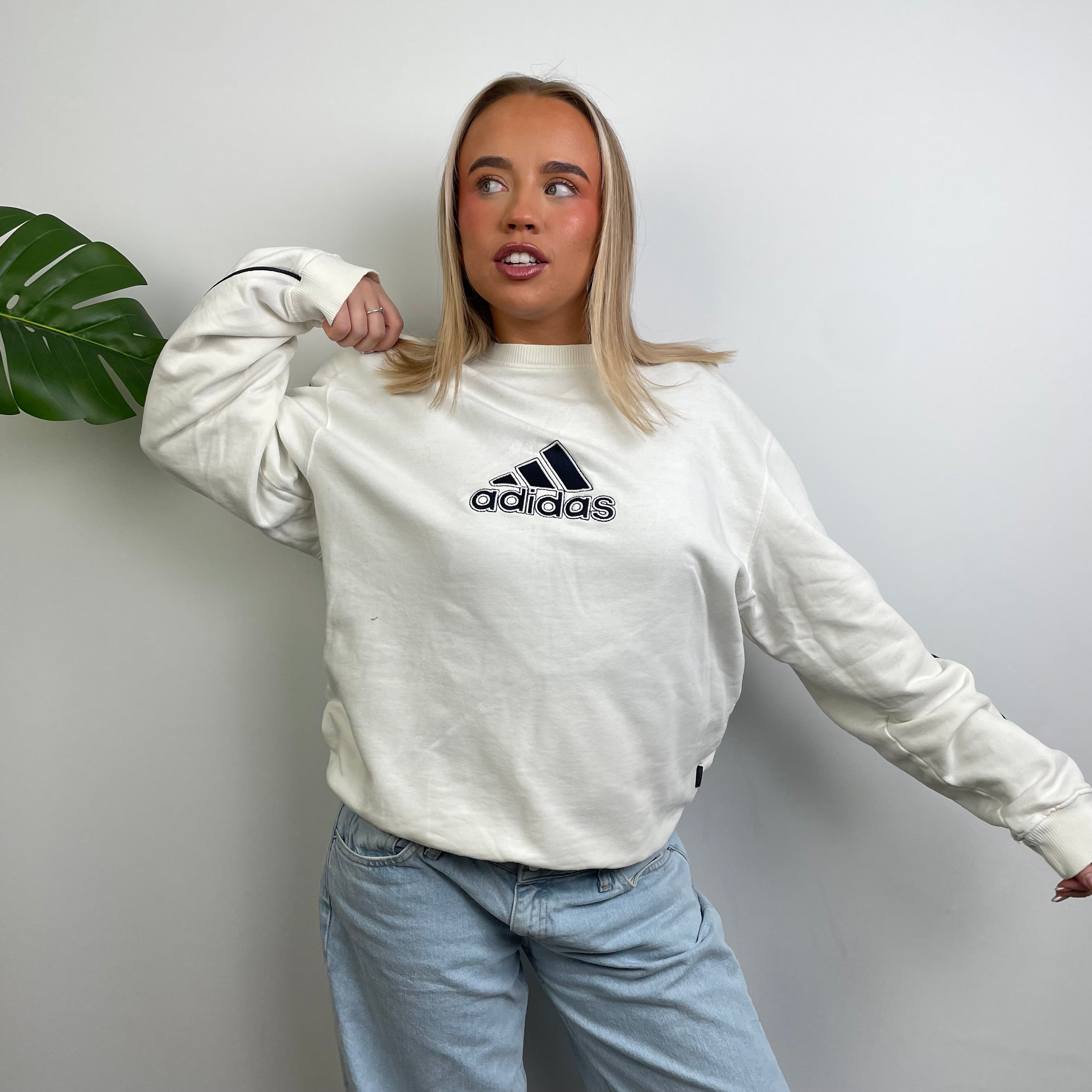 Adidas White Embroidered Spell Out Sweatshirt (L)