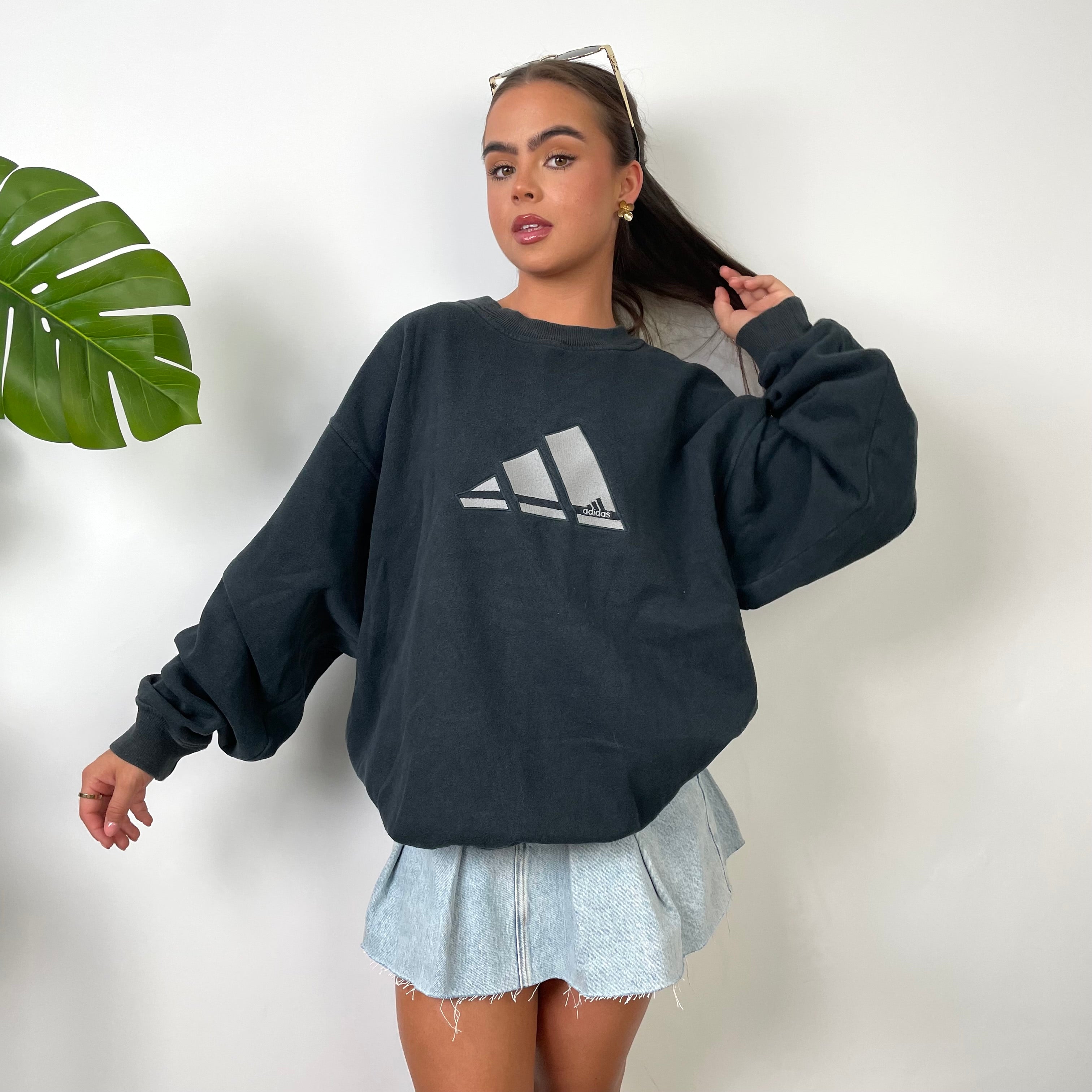 Adidas Black Embroidered Spell Out Sweatshirt (L)