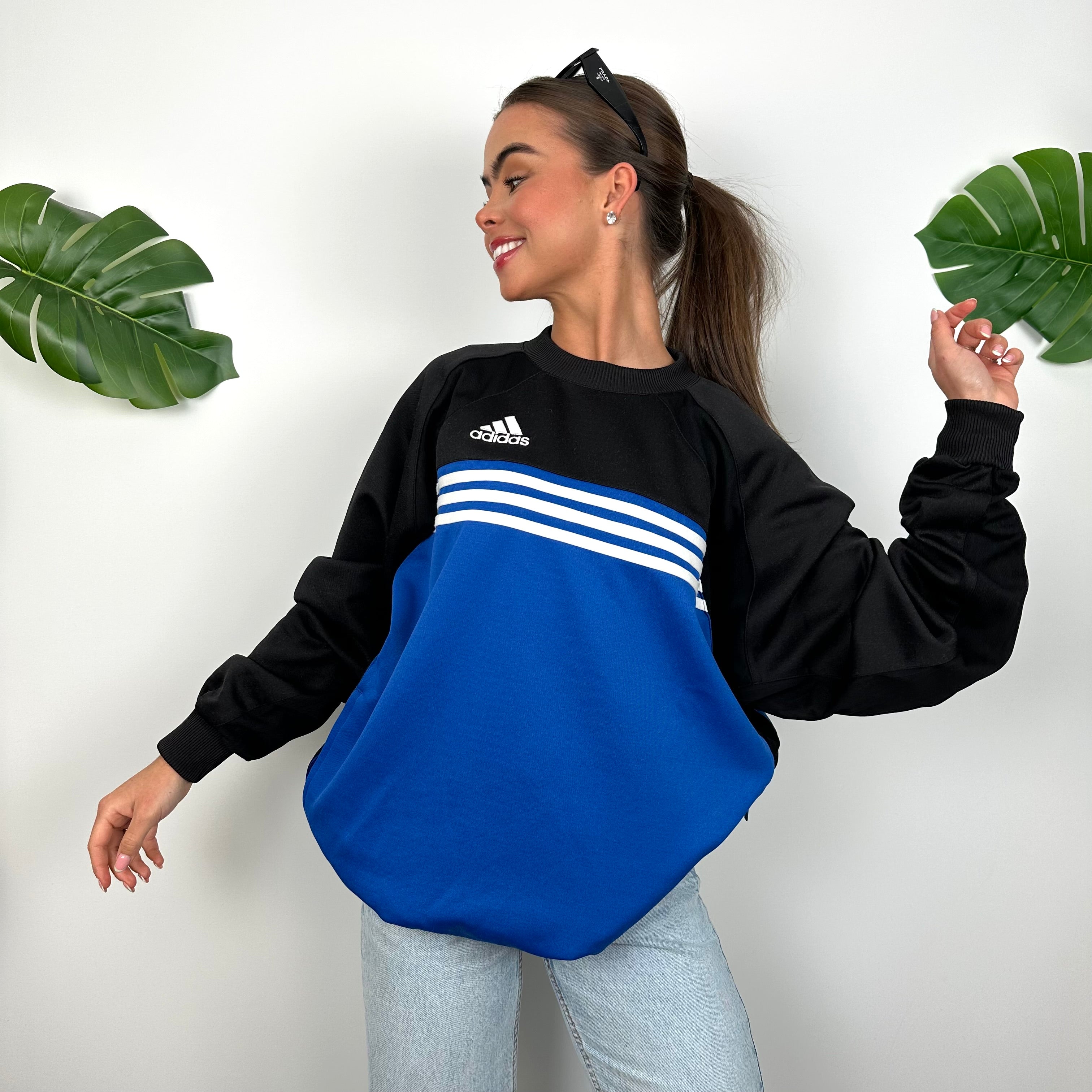 Adidas Black & Blue Embroidered Spell Out Sweatshirt (L)