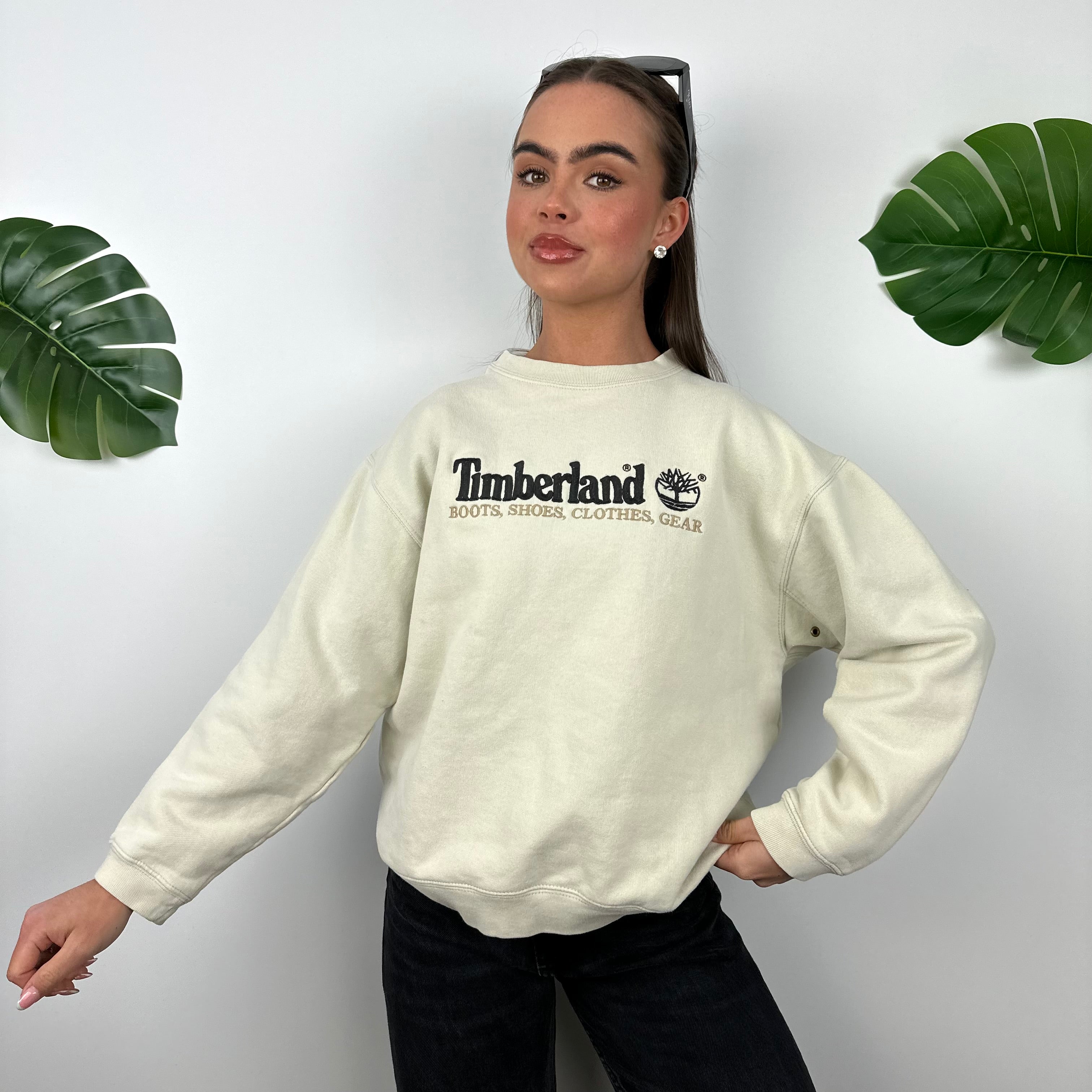 Timberland Cream Embroidered Spell Out Sweatshirt (S)