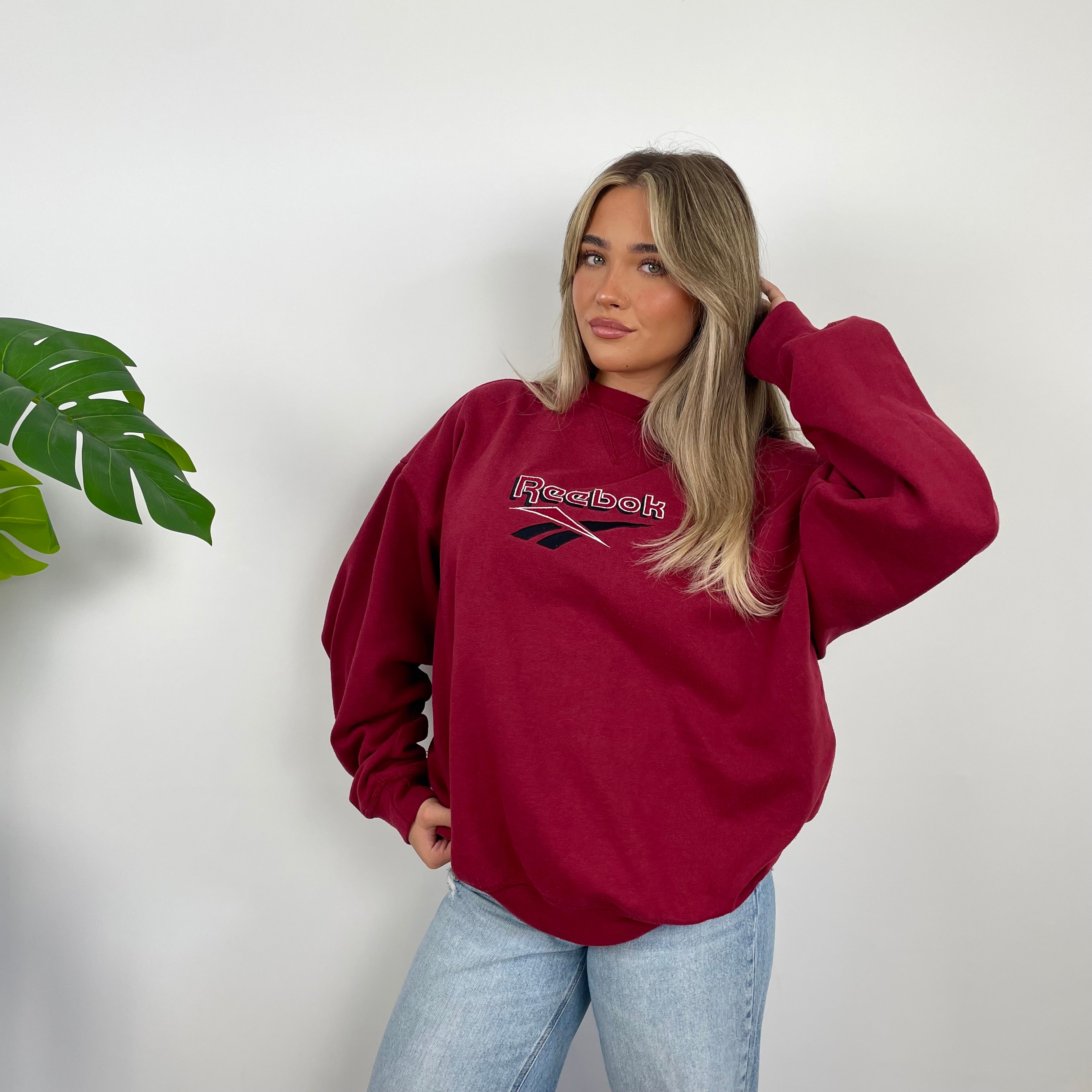 Reebok Red Embroidered Spell Out Sweatshirt (L)