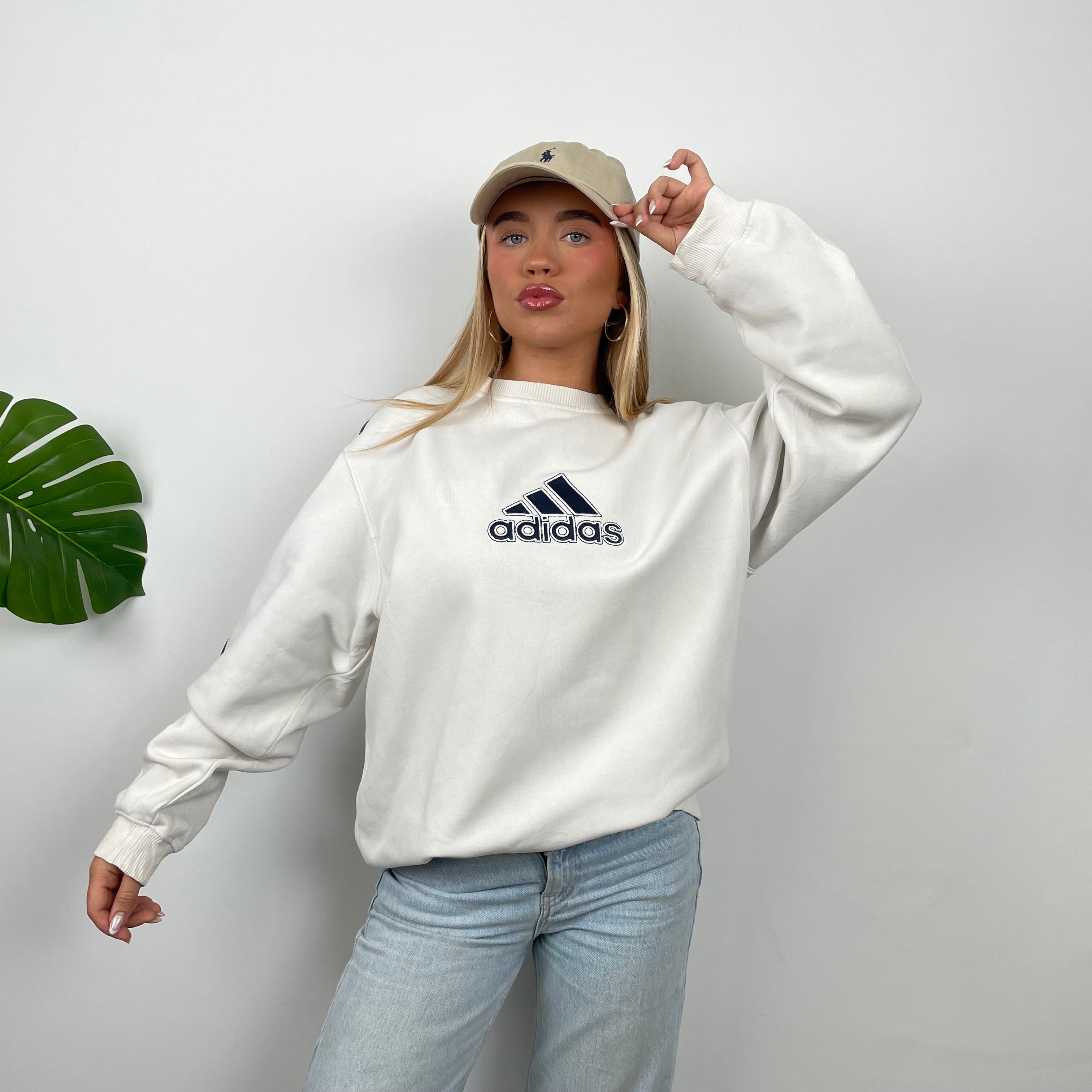 Adidas White Embroidered Spell Out Sweatshirt (L)