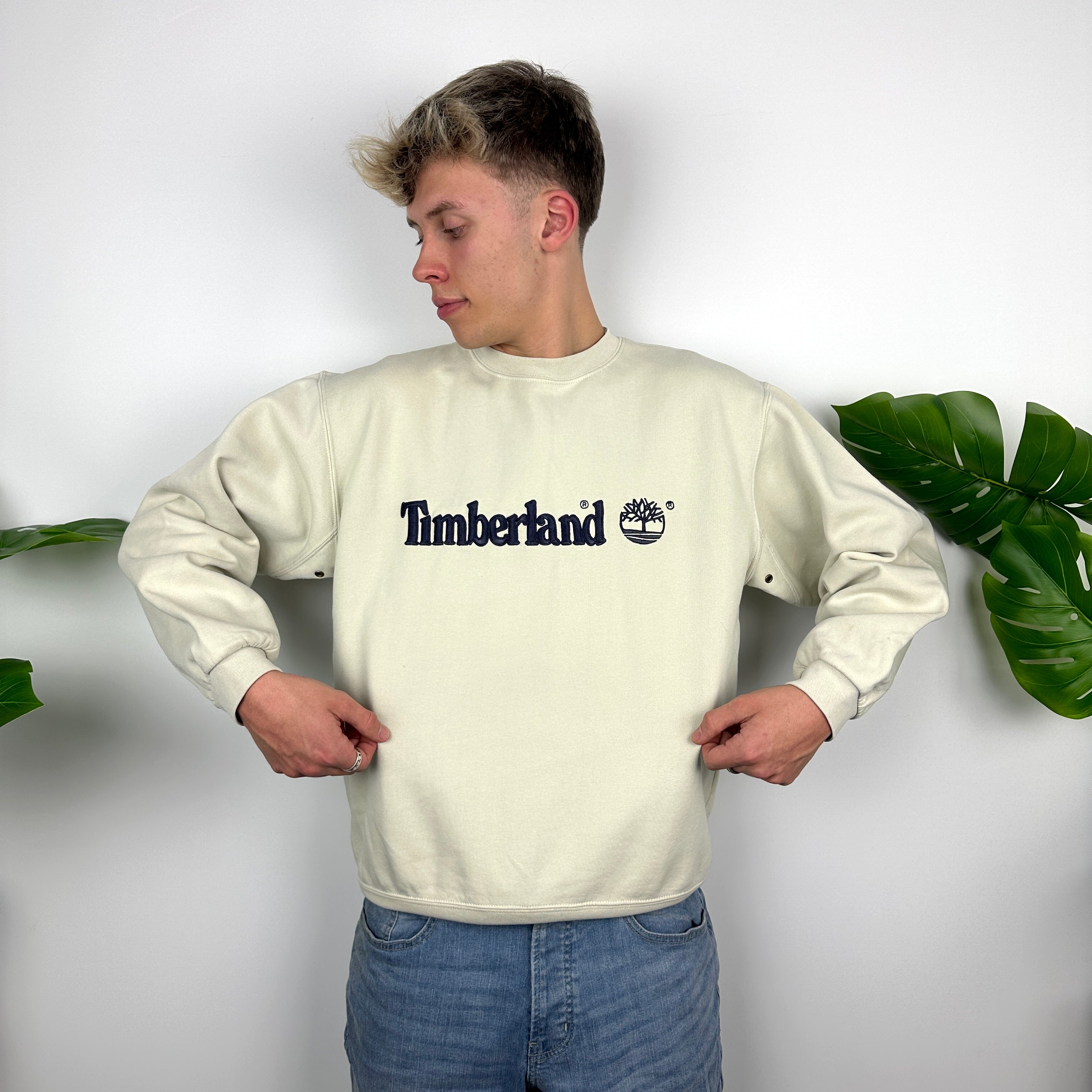 Timberland Cream Embroidered Spell Out Sweatshirt (M)