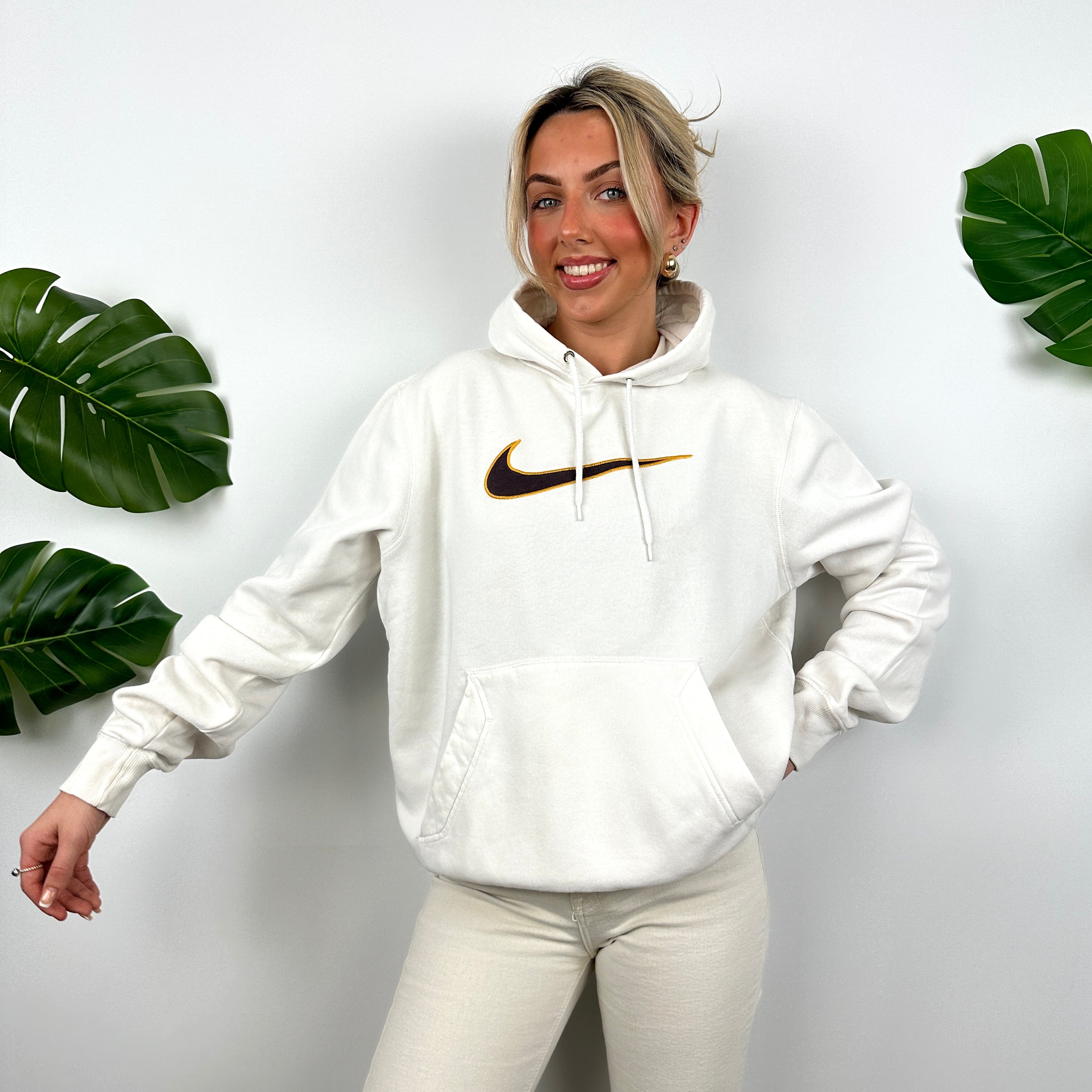 Nike White Embroidered Swoosh Hoodie (L)