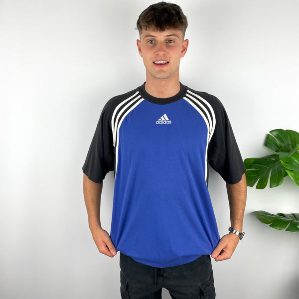Adidas RARE Black & Blue Embroidered Spell Out T Shirt (XL)