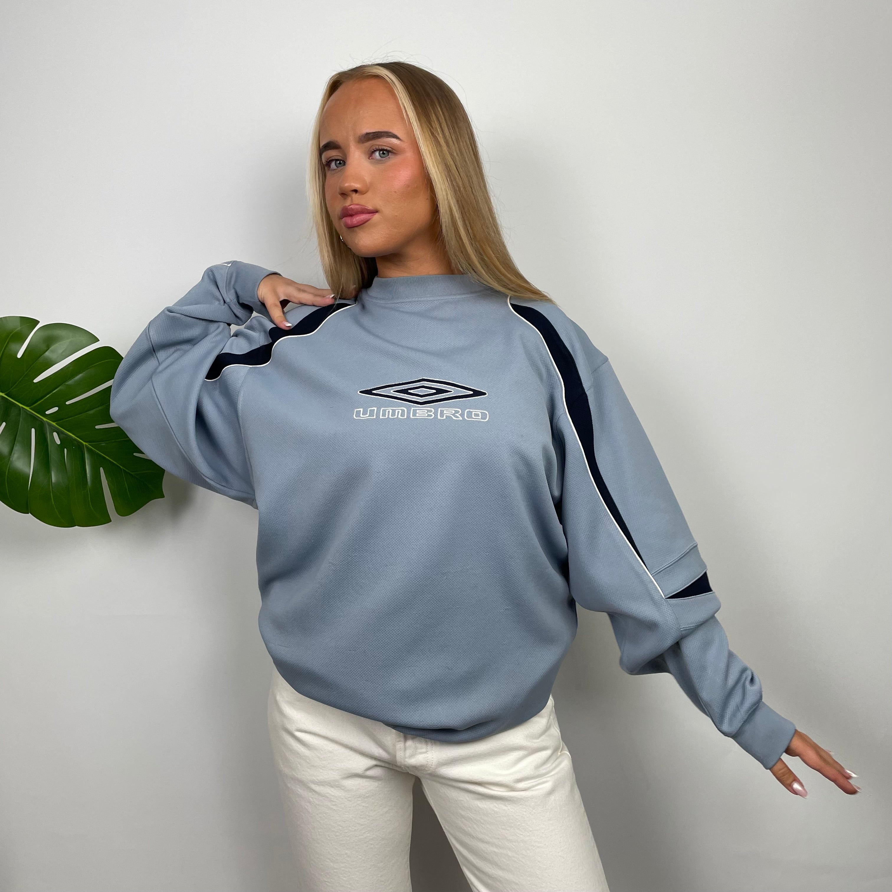 Umbro RARE Baby Blue Embroidered Spell Out Sweatshirt (L)