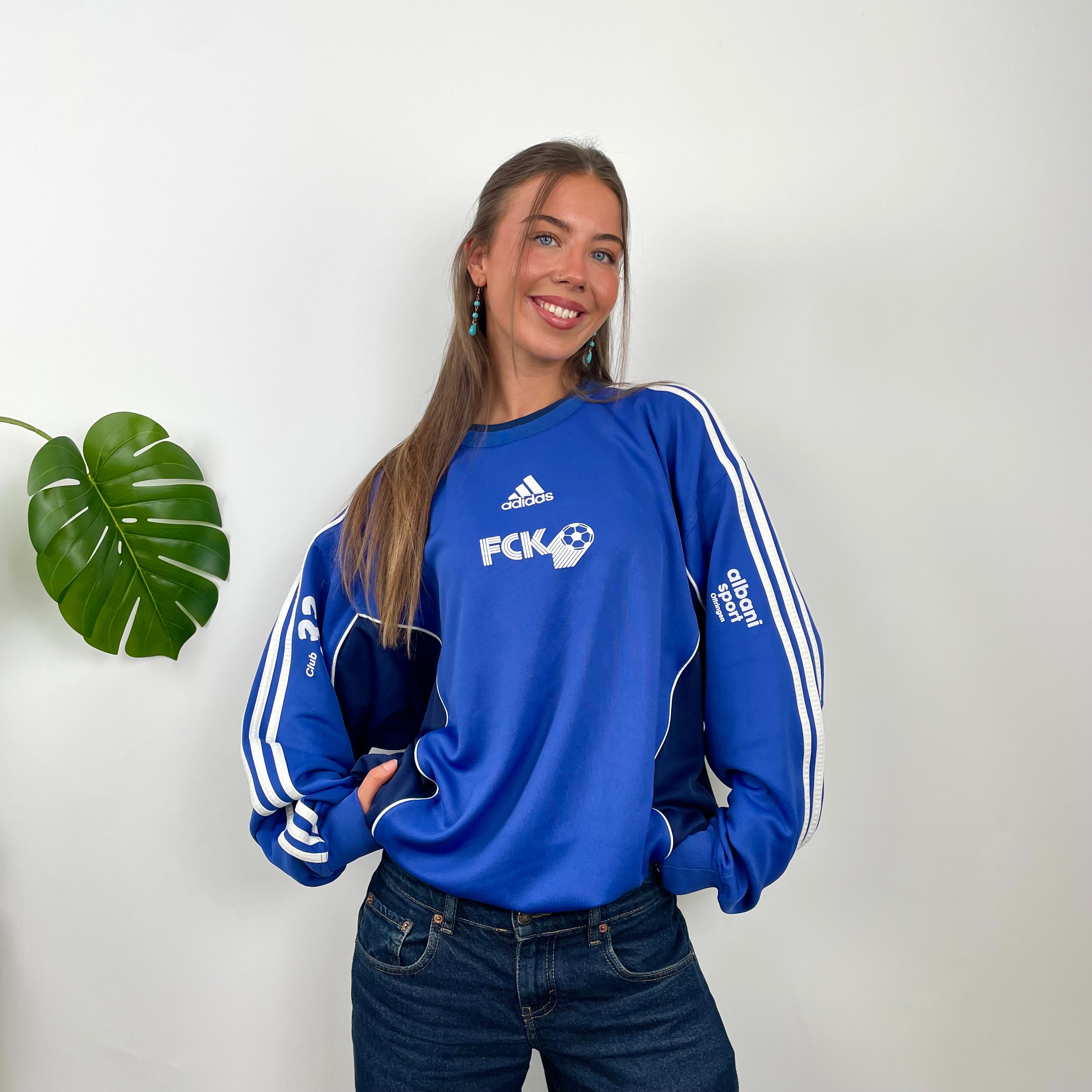 Adidas Blue Embroidered Spell Out Sweatshirt (L)