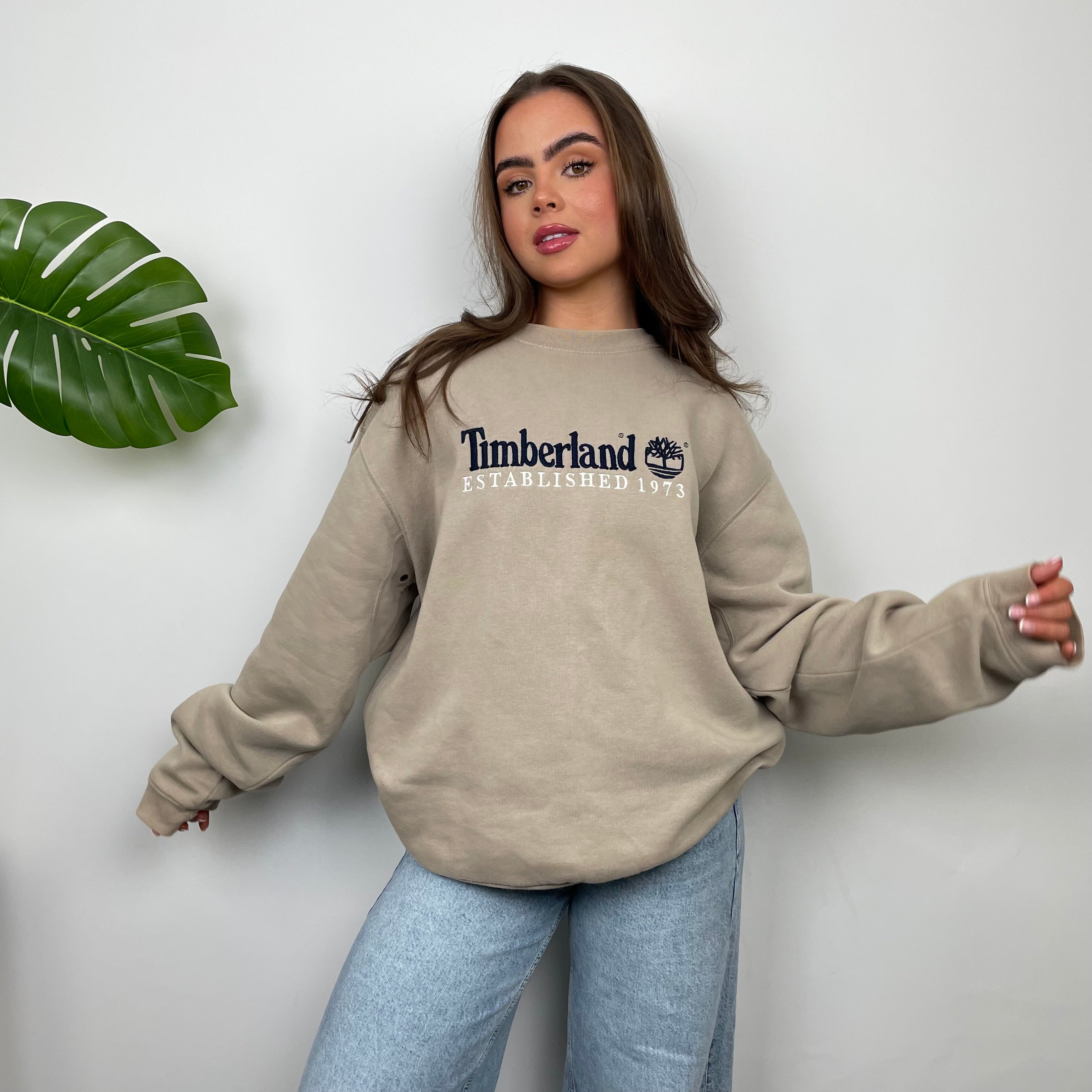 Timberland Beige Embroidered Spell Out Sweatshirt (L)