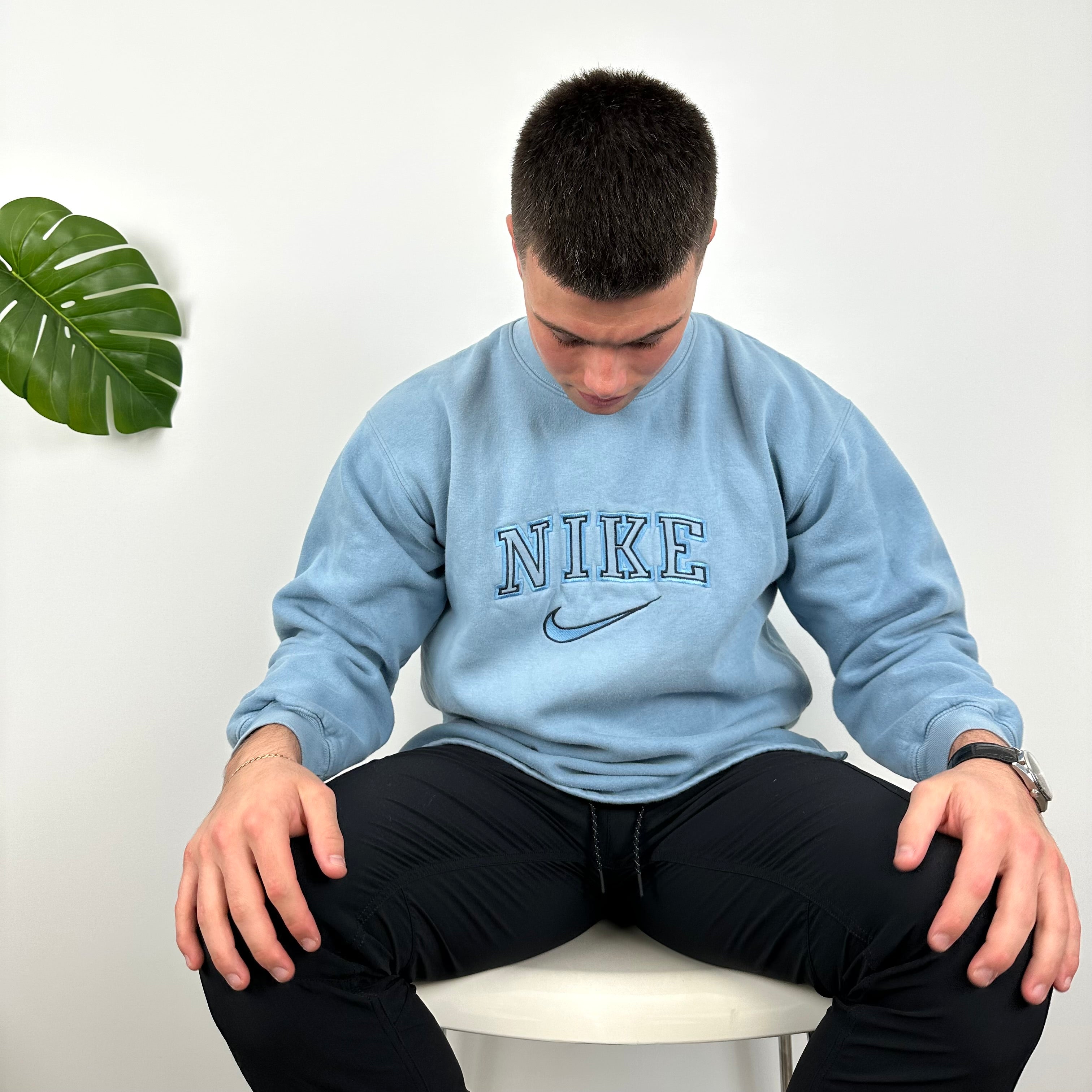 Nike Baby Blue Embroidered Spell Out Sweatshirt (L)