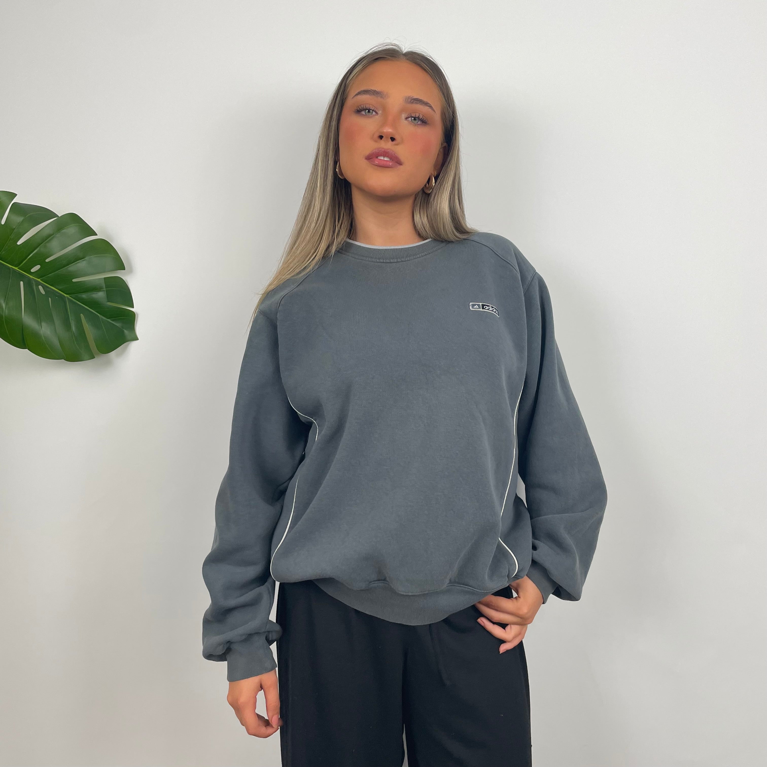 Adidas Grey Embroidered Spell Out Sweatshirt (M)