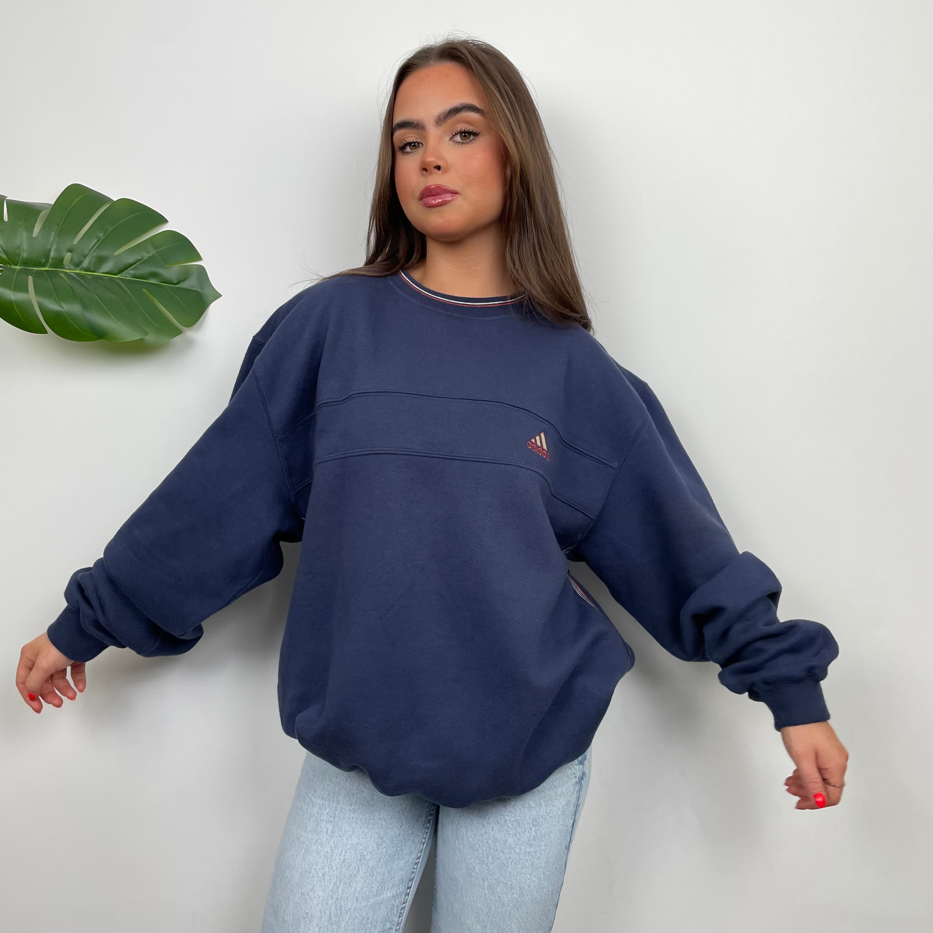 Adidas Navy Embroidered Spell Out Sweatshirt (L)