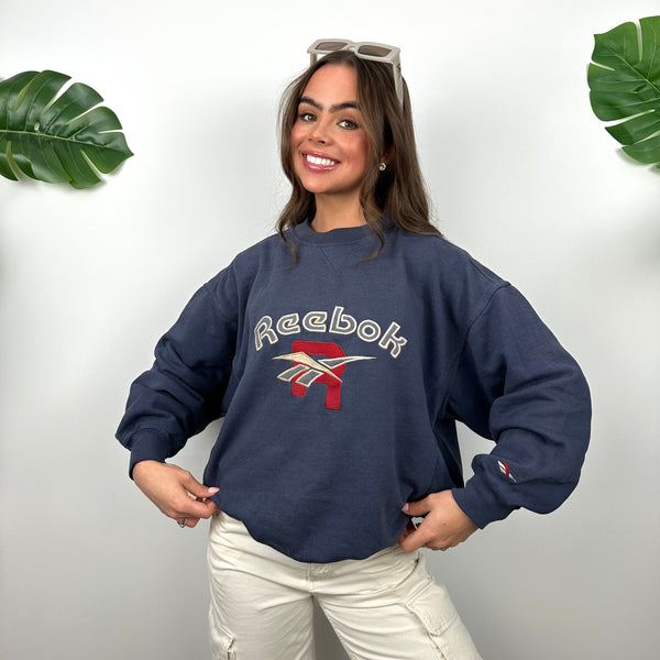 Reebok Navy Embroidered Spell Out Sweatshirt (S)