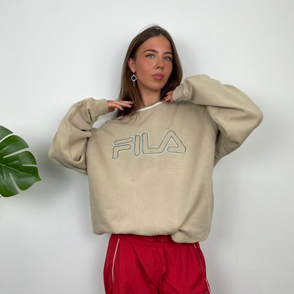 FILA Cream Embroidered Spell Out Sweatshirt (M)