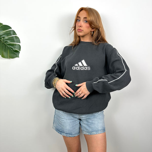 Adidas Black Embroidered Spell Out Sweatshirt (M)