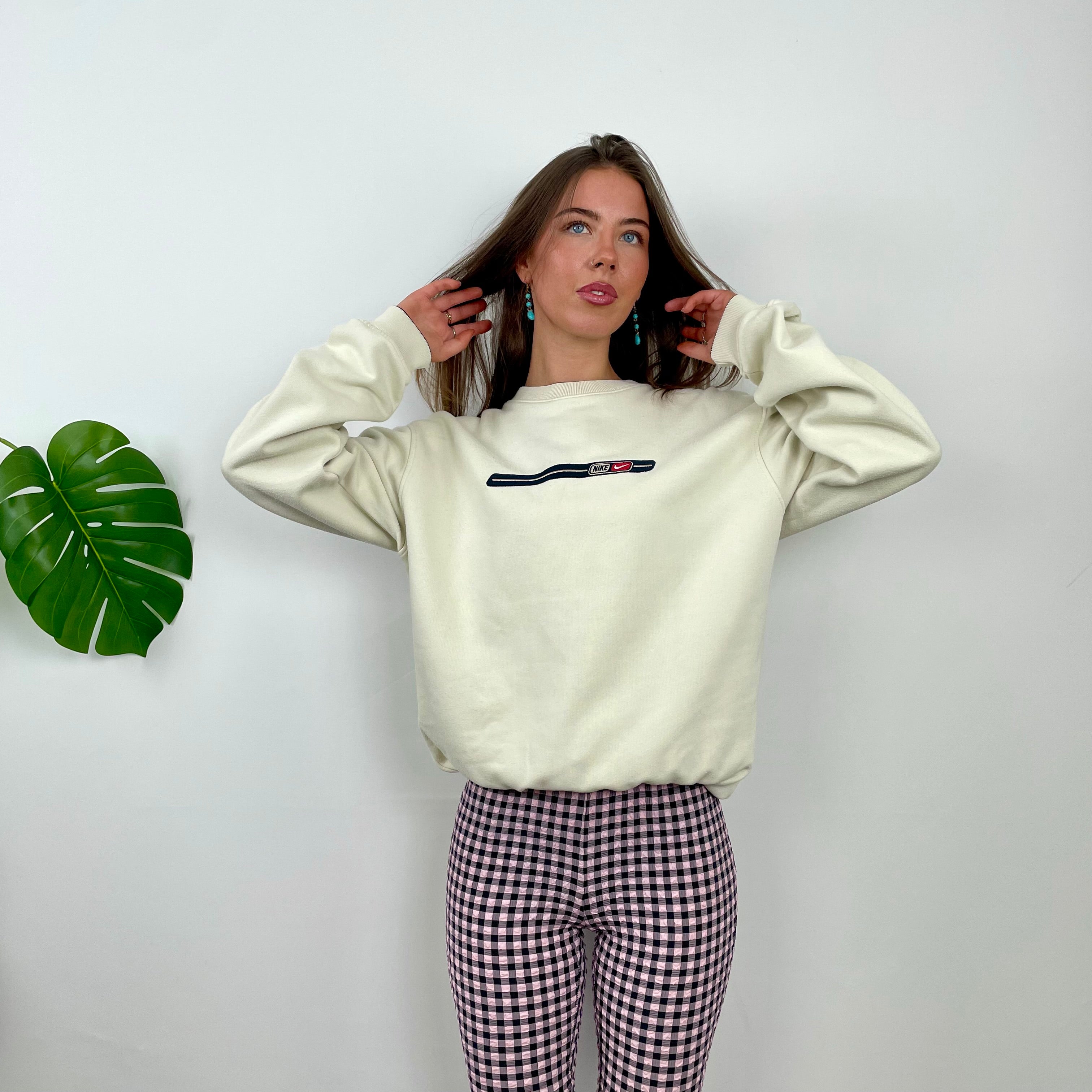 Nike White Embroidered Swoosh Sweatshirt (L)