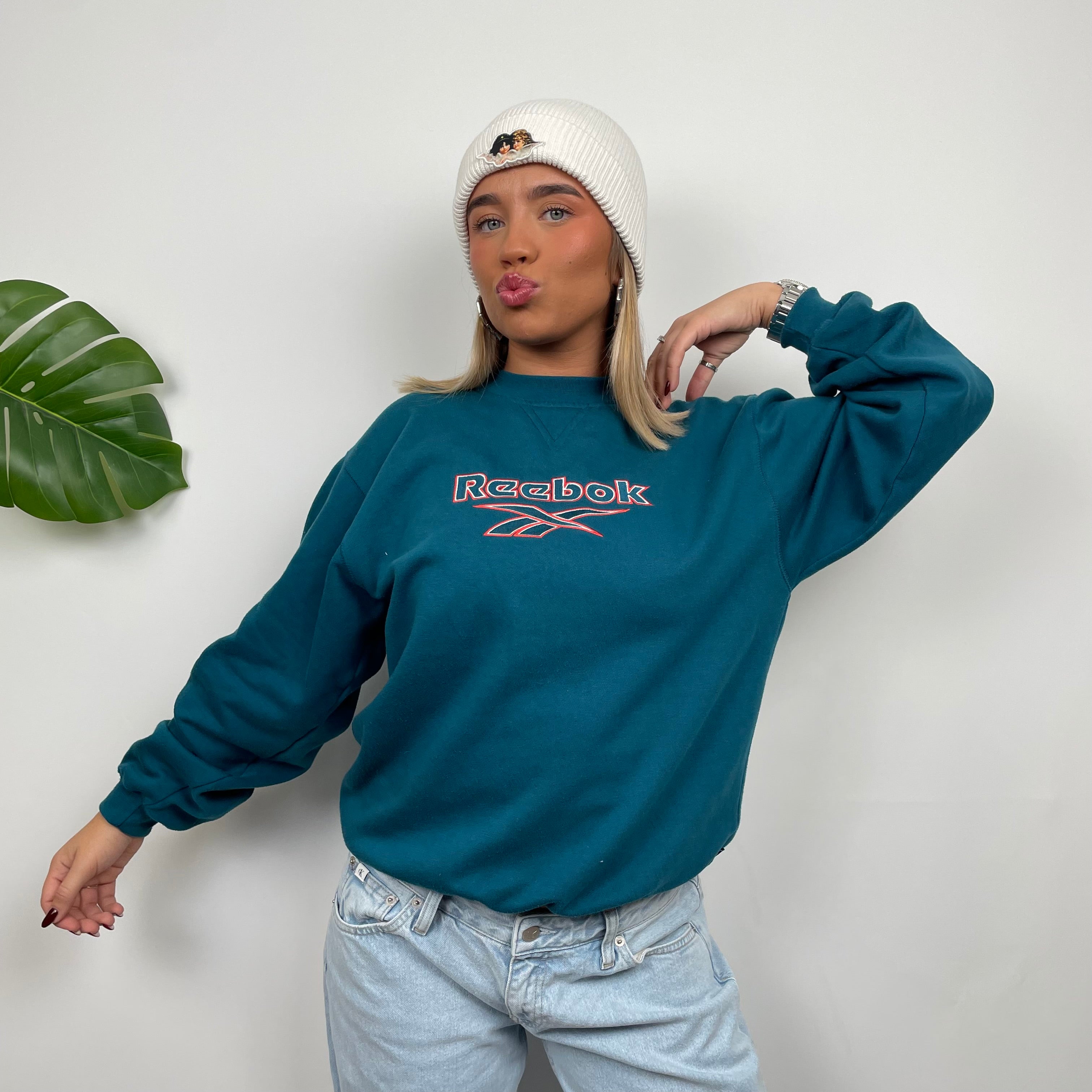 Reebok Blue Embroidered Spell Out Sweatshirt (M)