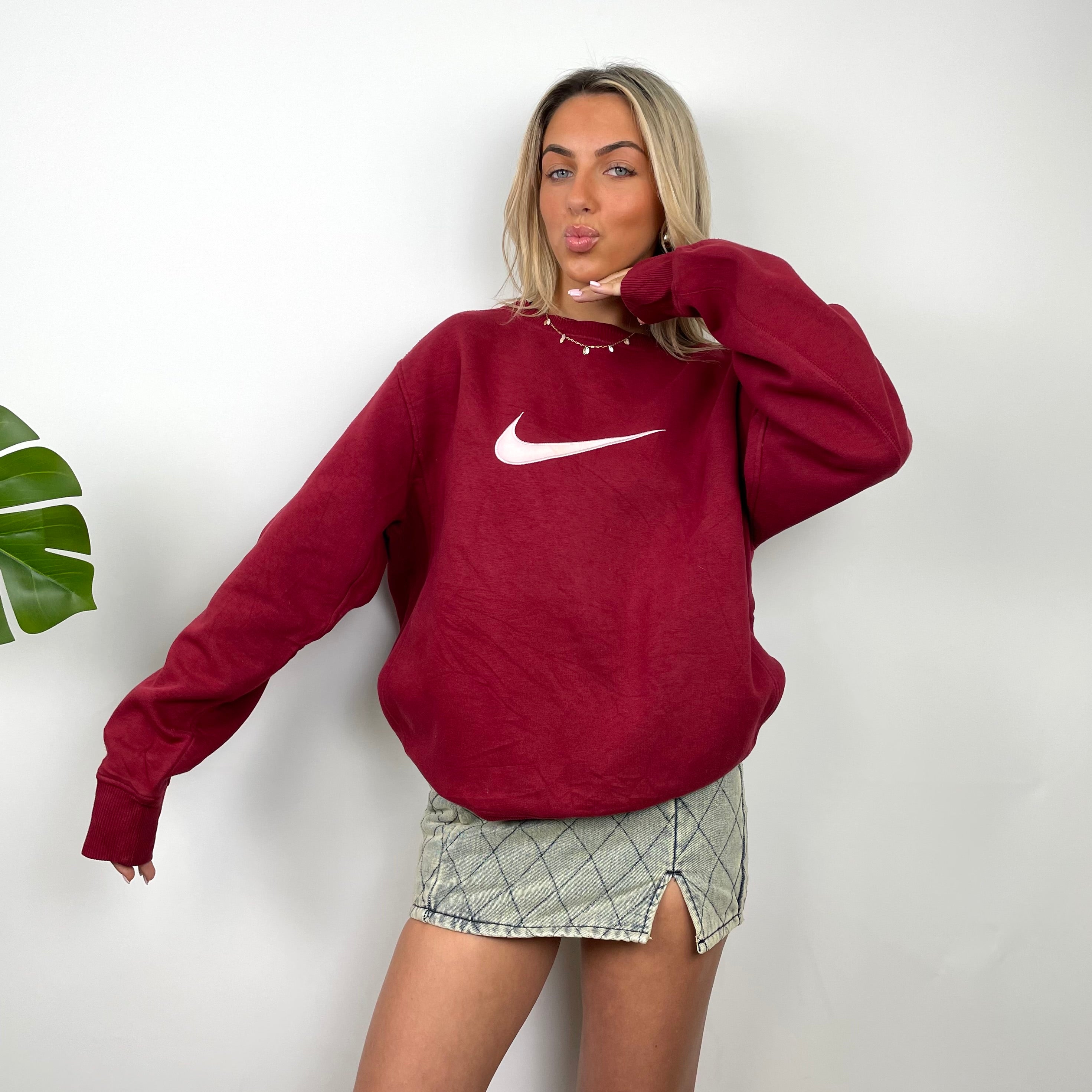 Nike Red Embroidered Swoosh Sweatshirt (L)