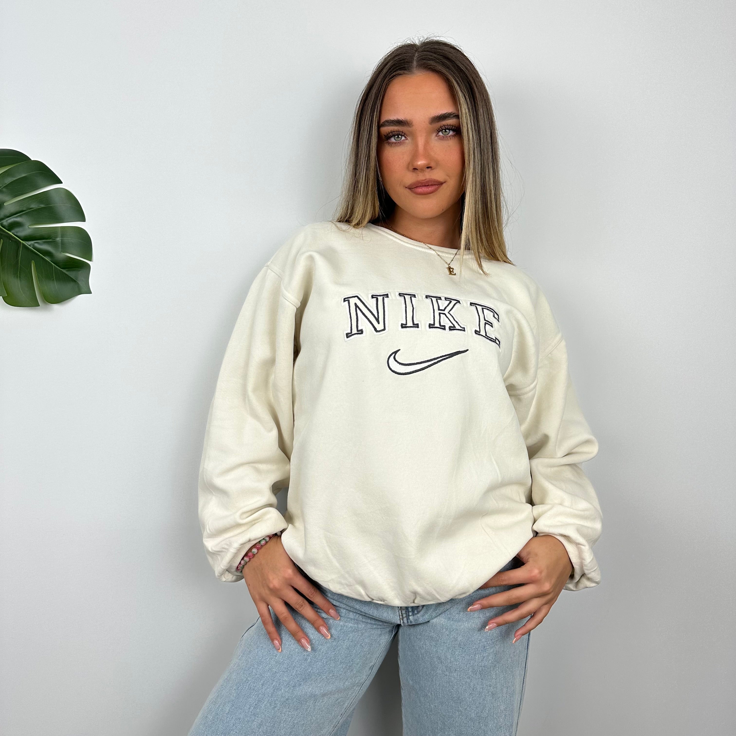 Nike Cream Embroidered Spell Out Sweatshirt (M)