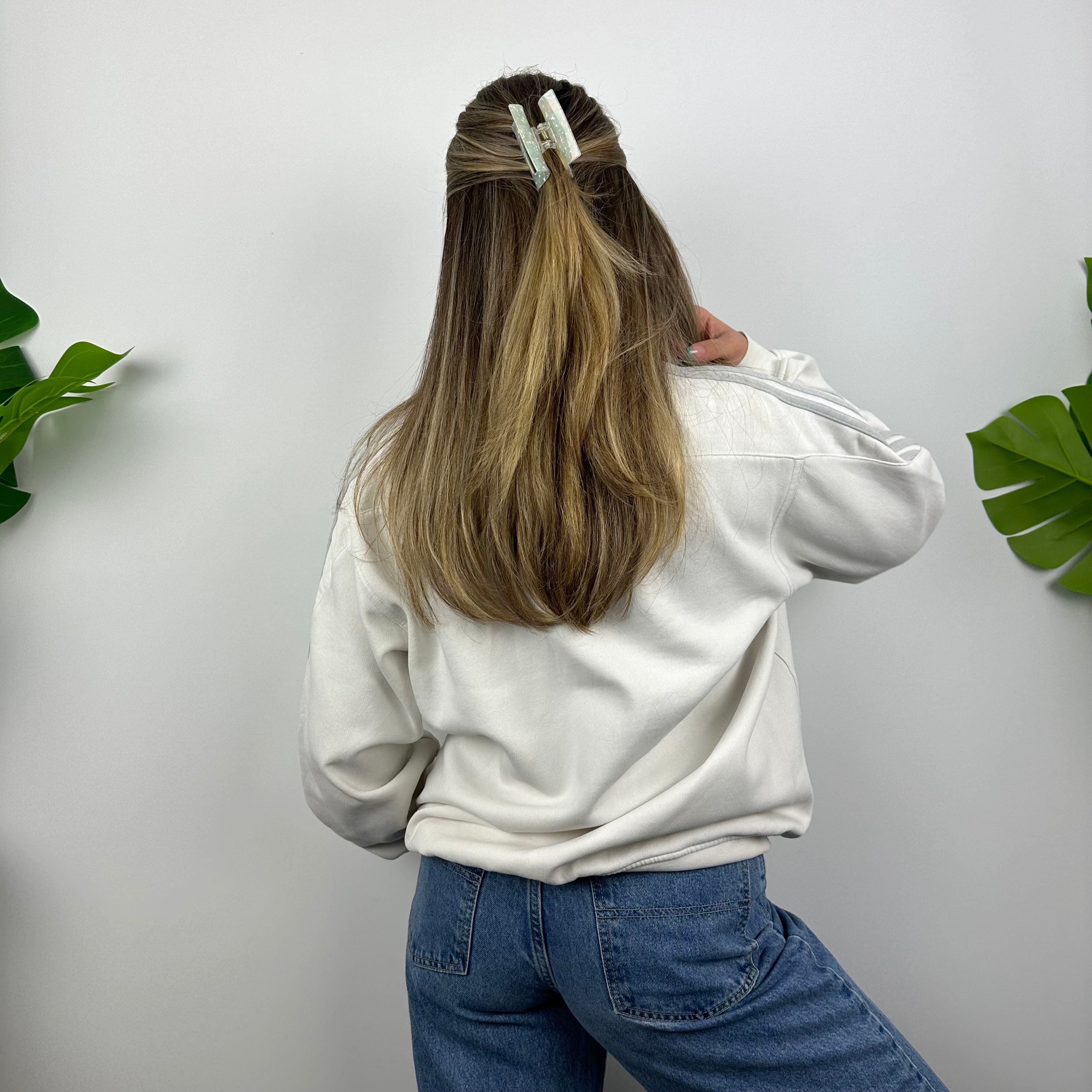 Adidas White Embroidered Spell Out Sweatshirt (S)