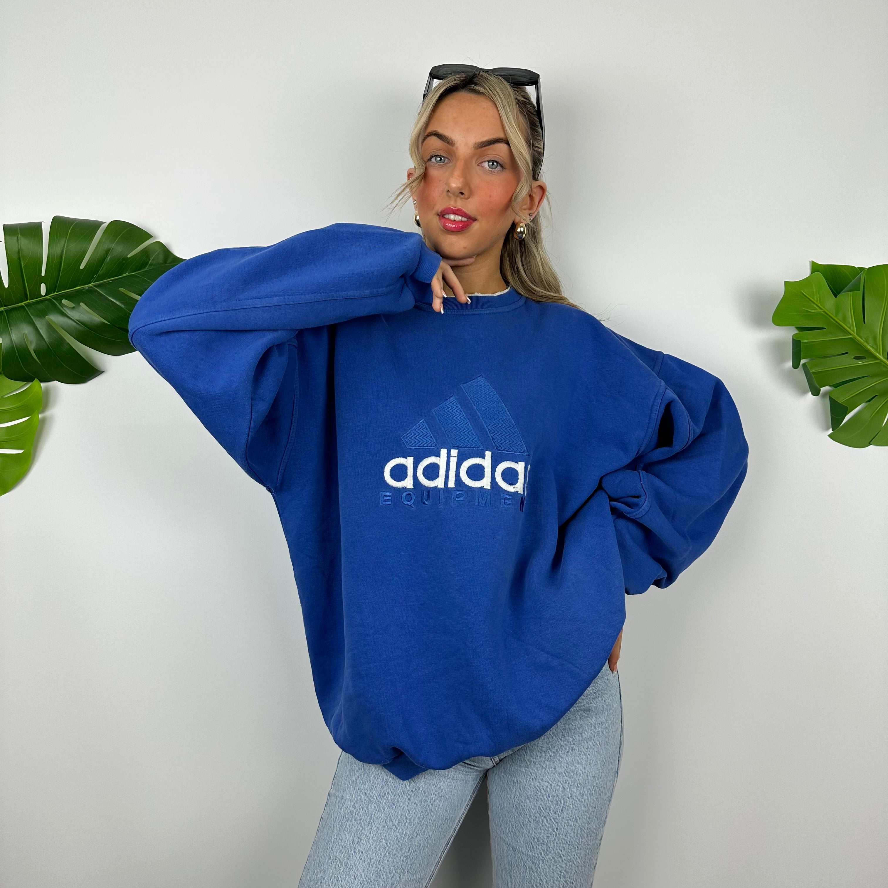 Adidas Equipment RARE Blue Embroidered Spell Out Sweatshirt (L)