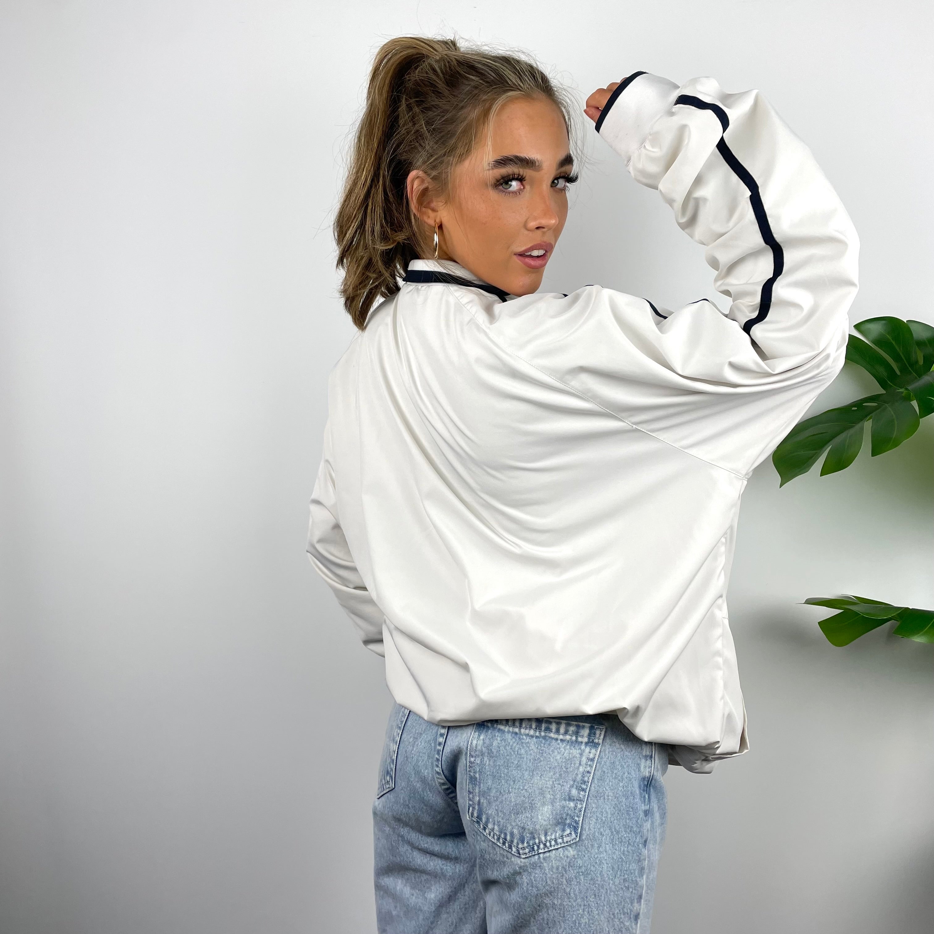 Nike RARE White Embroidered Swoosh Windbreaker Jacket (XL)