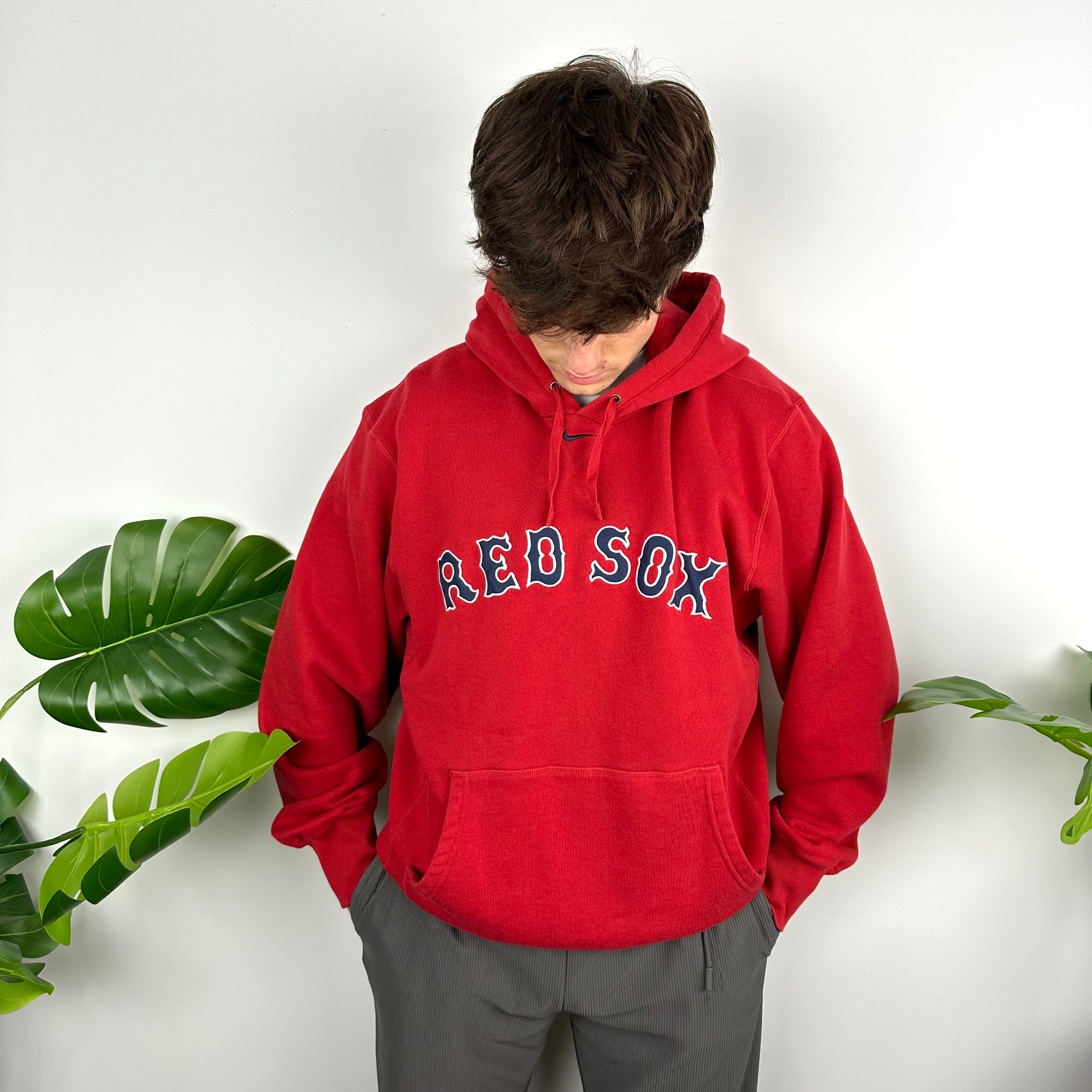 Nike X Boston Red Sox Red Embroidered Spell Out Hoodie (L)