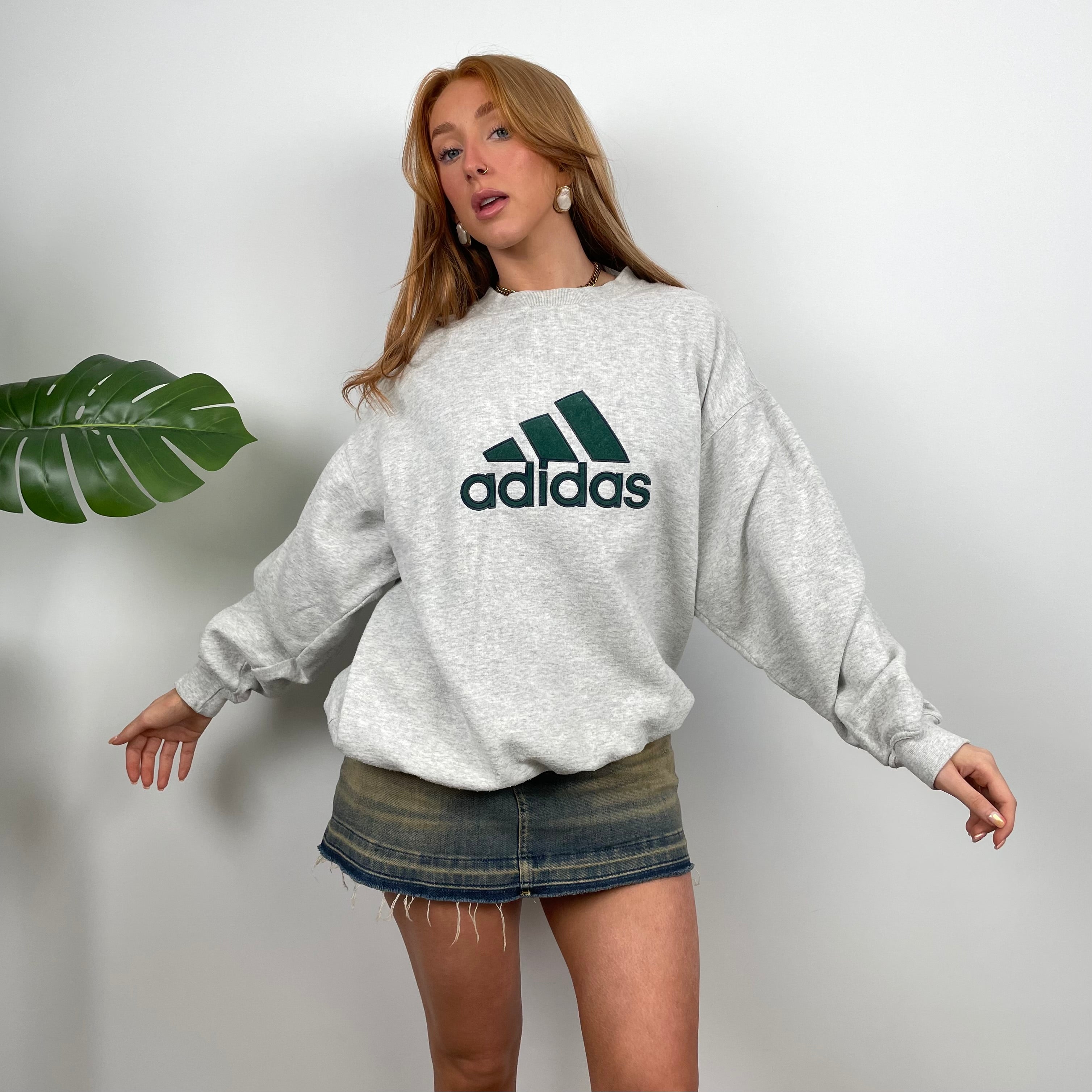 Adidas Grey Embroidered Spell Out Sweatshirt (M)