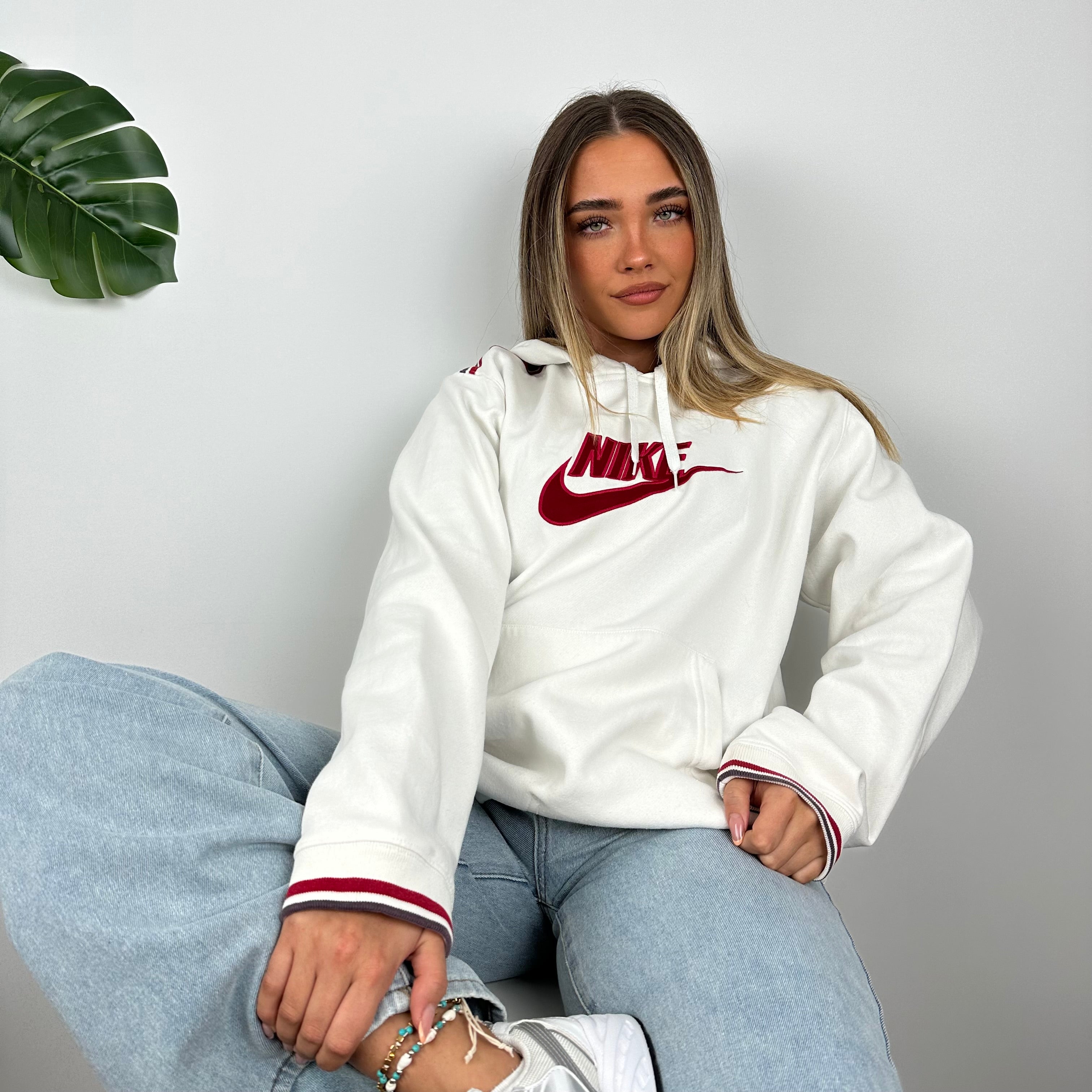 Nike White Embroidered Spell Out Hoodie (M)