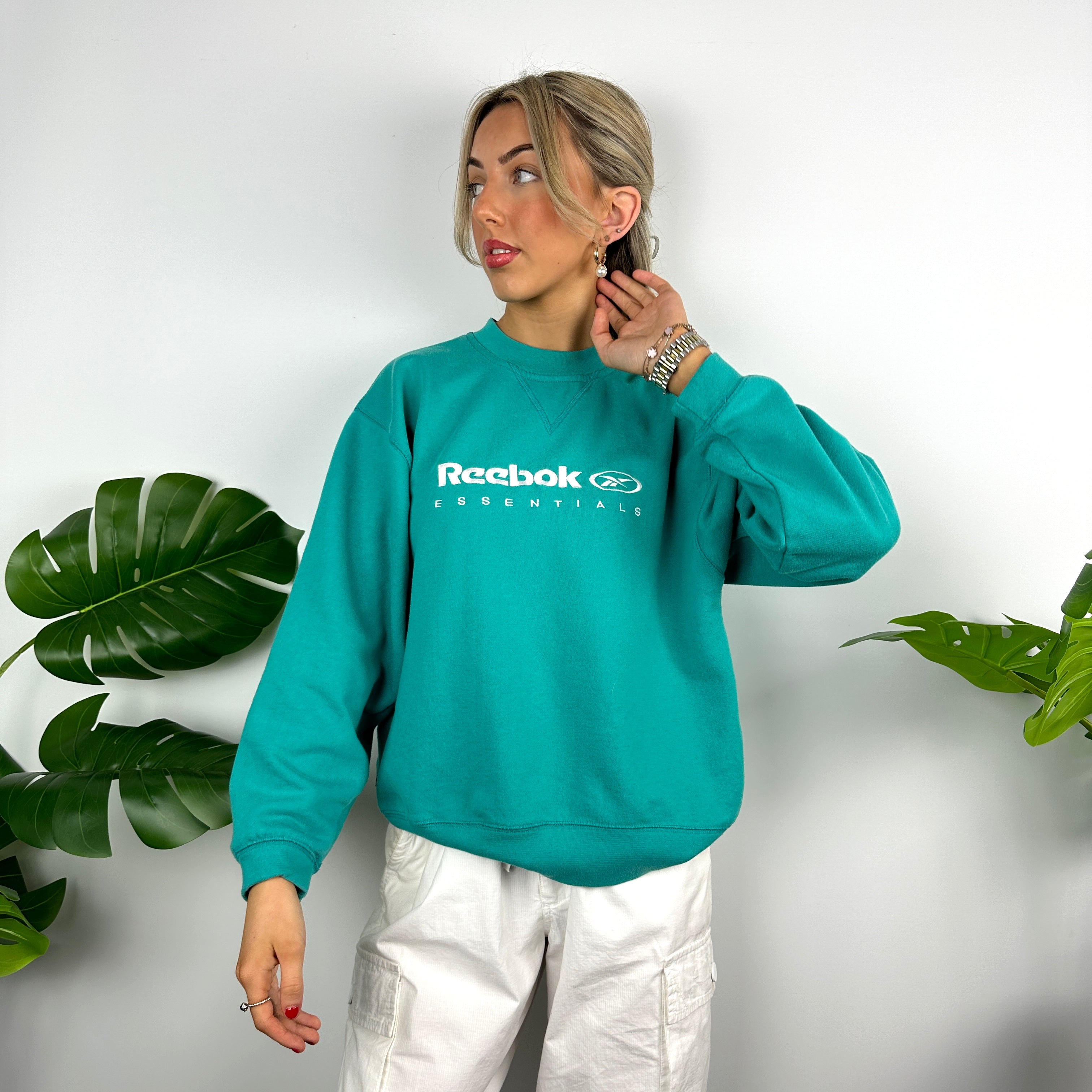 Reebok Turquoise Blue Embroidered Spell Out Sweatshirt (M)