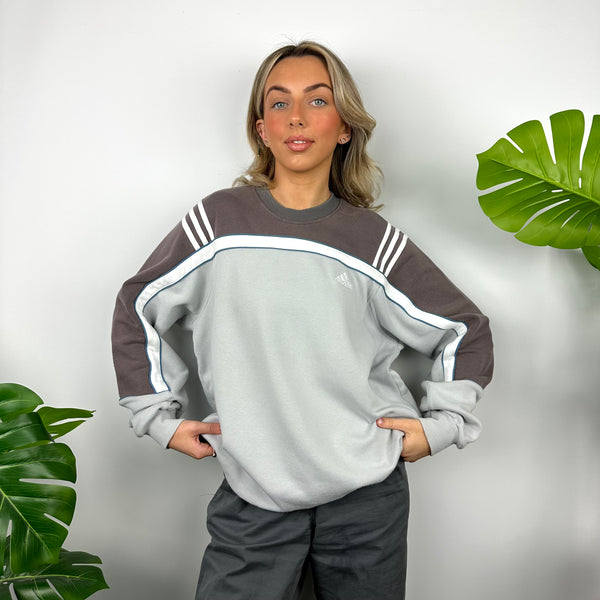 Adidas Grey & Brown Embroidered Spell Out Sweatshirt (M)