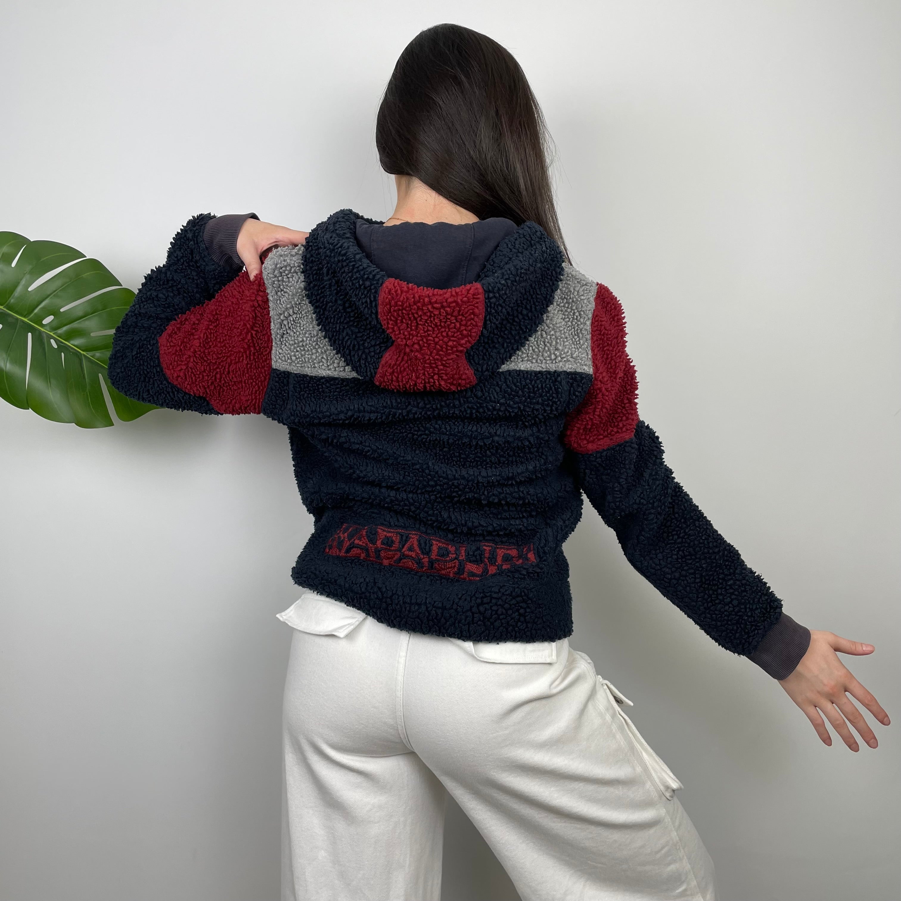 Napapijri RARE Red and Navy Embroidered Spell Out Zip Up Fleece Jacket (S)