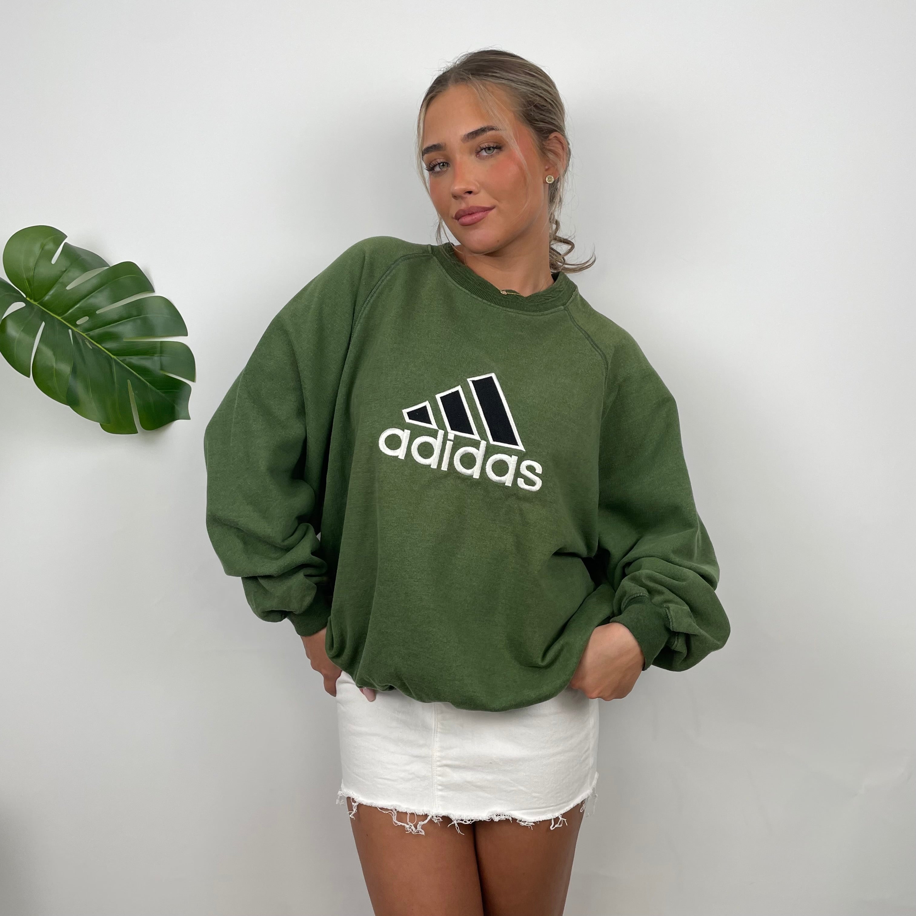 Adidas Forest Green Embroidered Spell Out Sweatshirt (M)