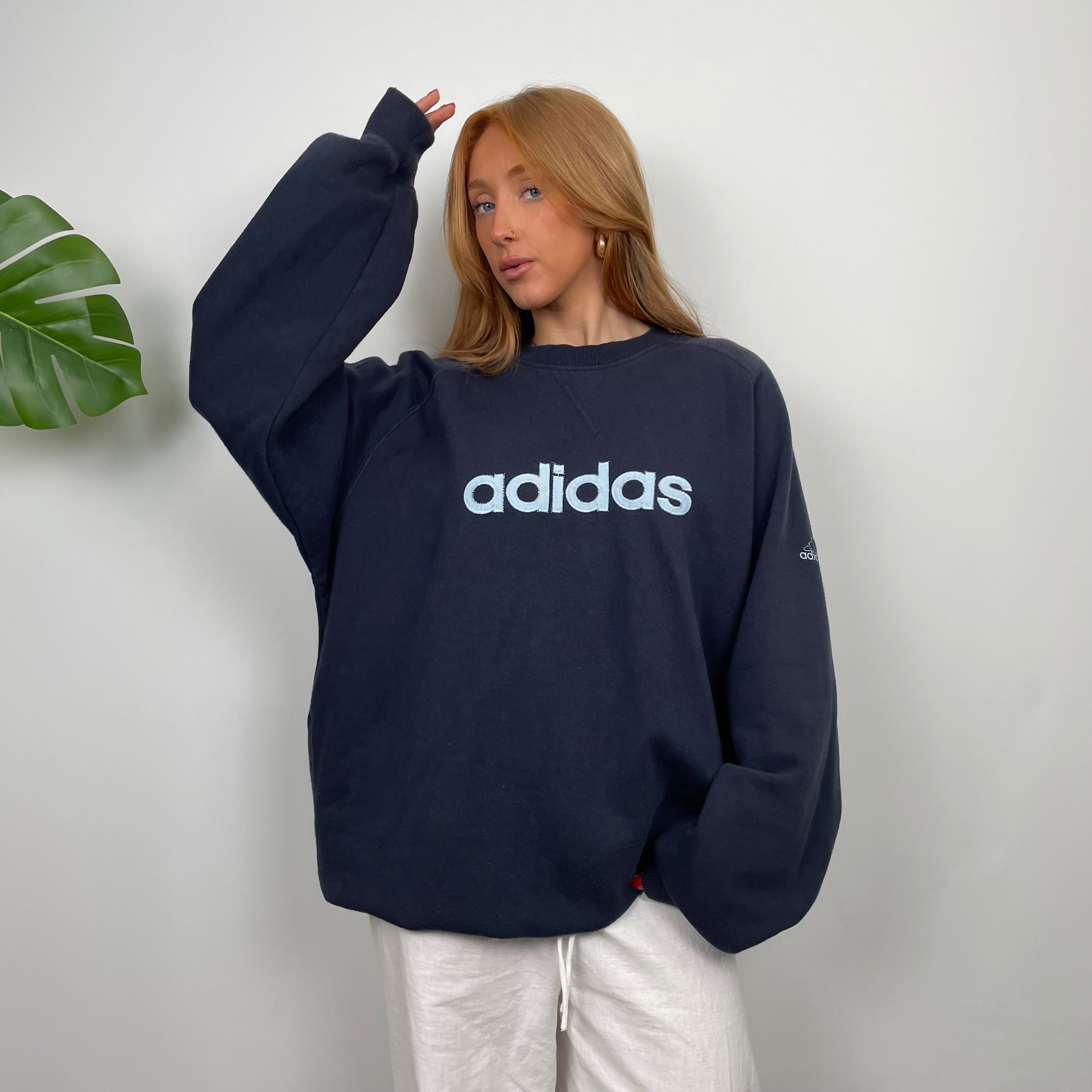 Adidas Navy Embroidered Spell Out Sweatshirt (XL)