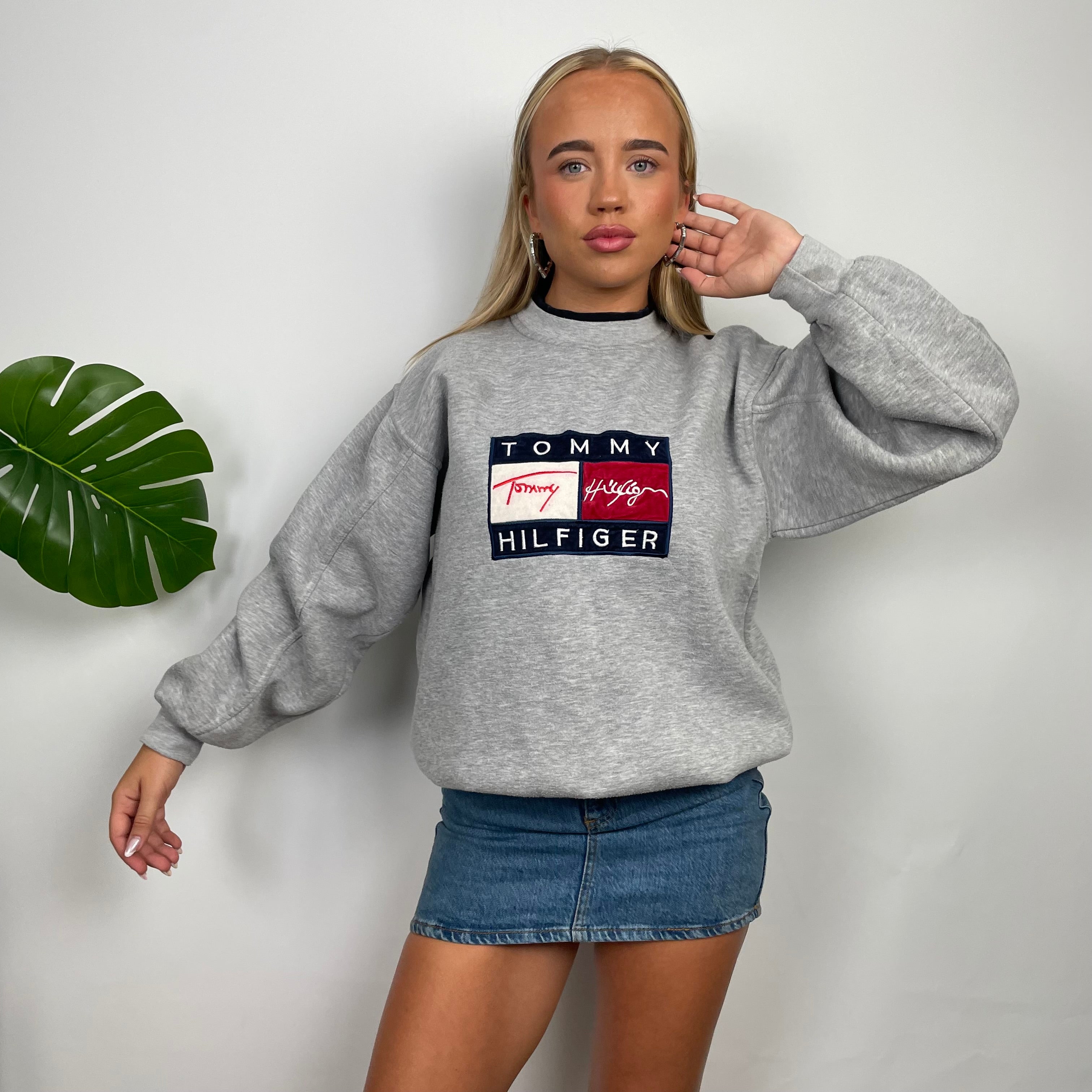 Tommy Hilfiger Grey Embroidered Spell Out Sweatshirt (S)