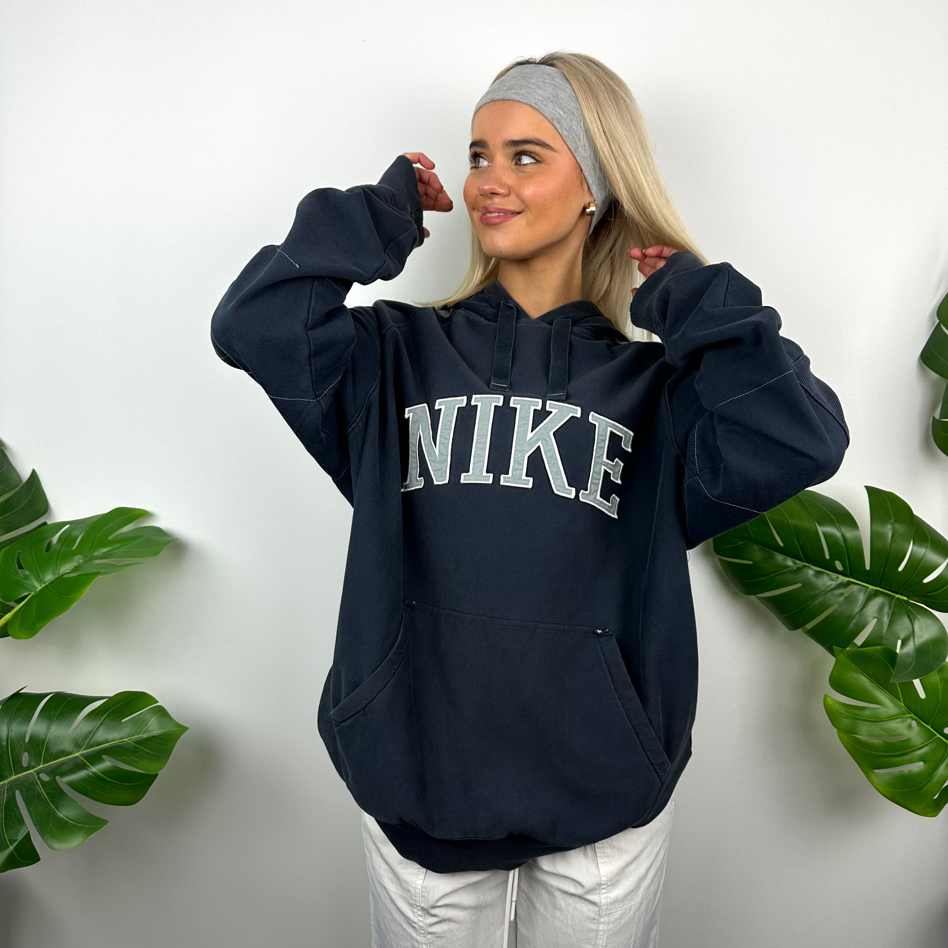 Nike Navy Embroidered Spell Out Hoodie (L)