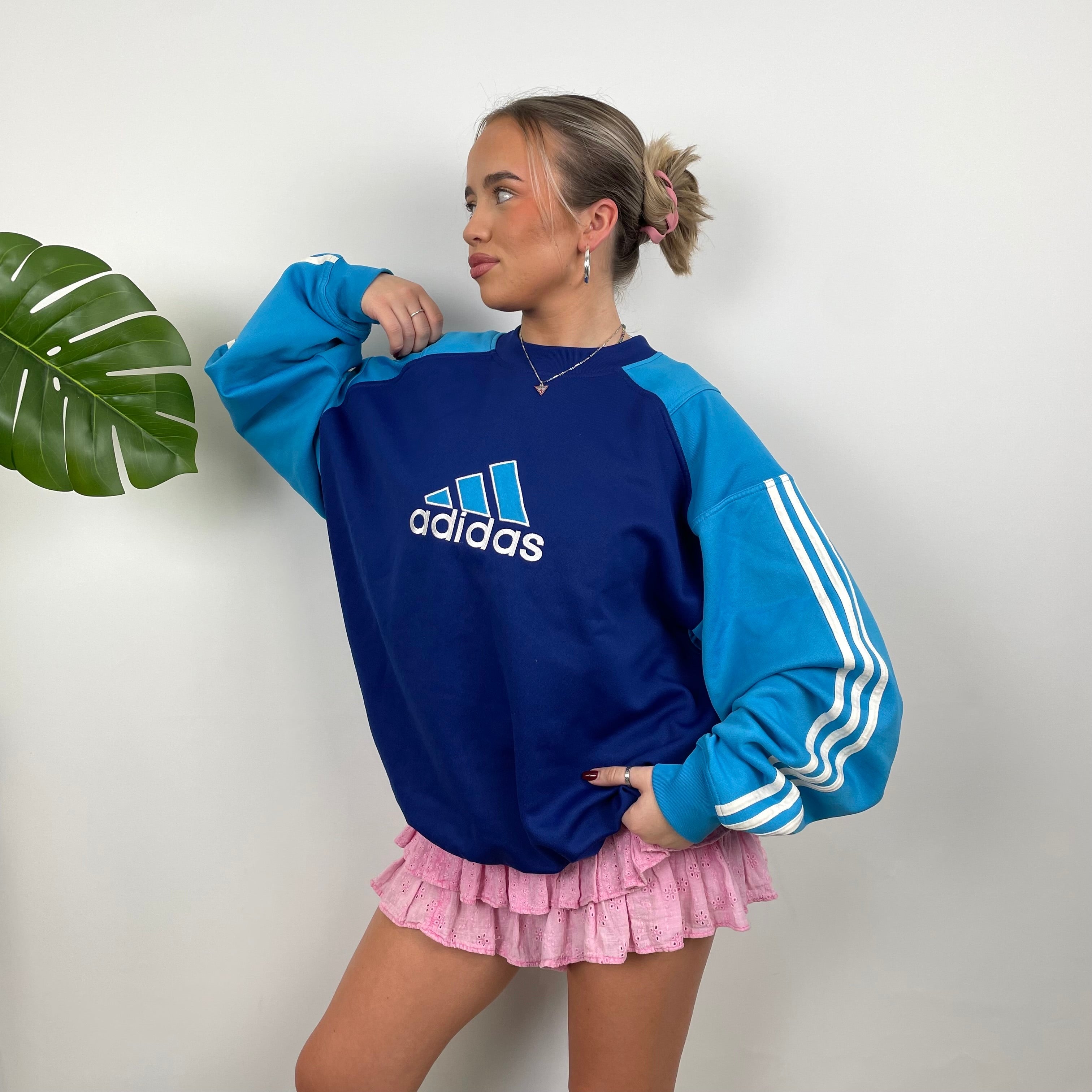 Adidas Navy Embroidered Spell Out Sweatshirt (L)