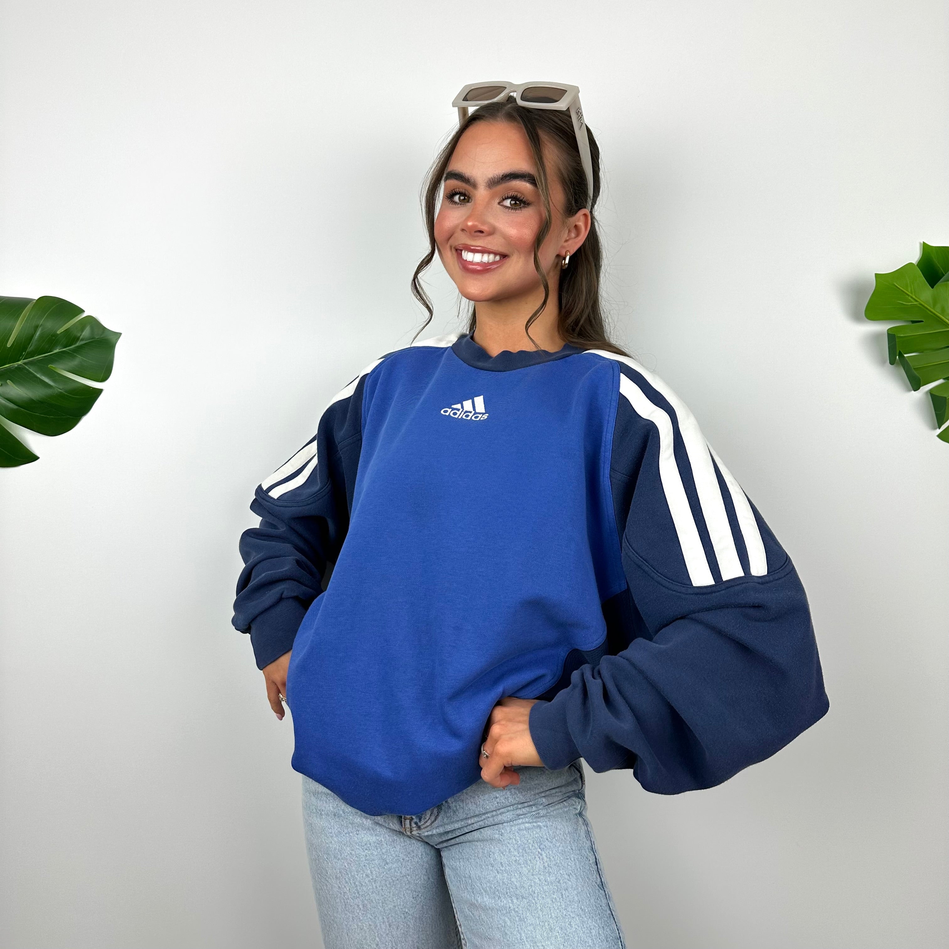 Adidas Blue Embroidered Spell Out Sweatshirt (XL)