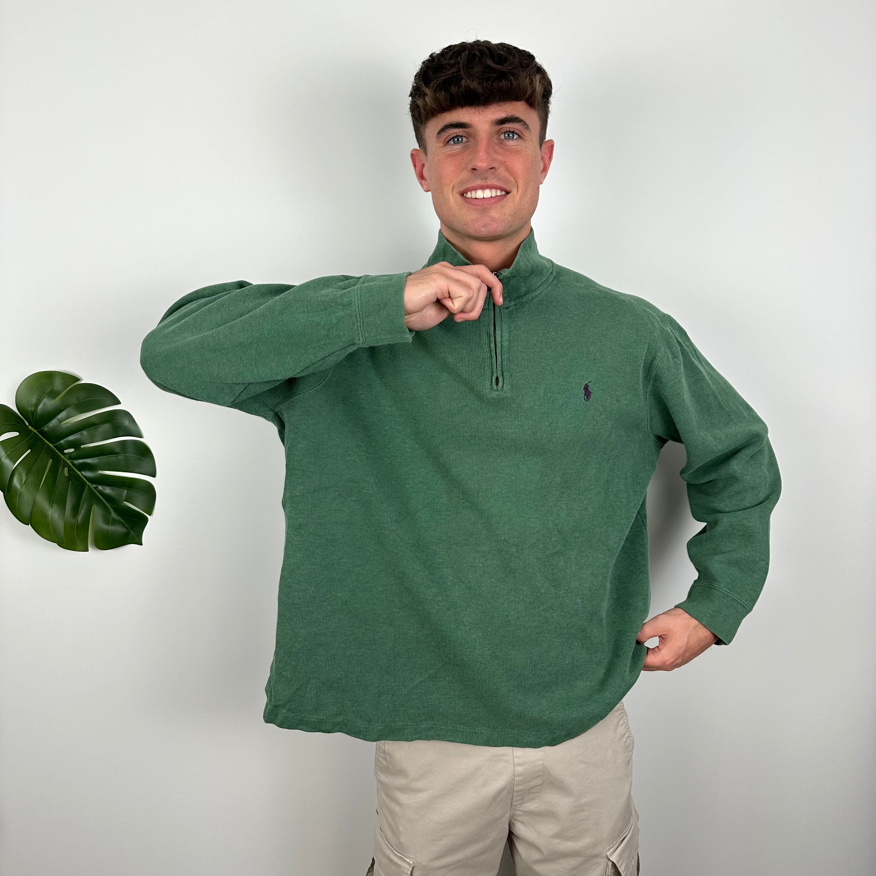 Polo Ralph Lauren Green Embroidered Logo Quarter Zip Sweatshirt (XL)