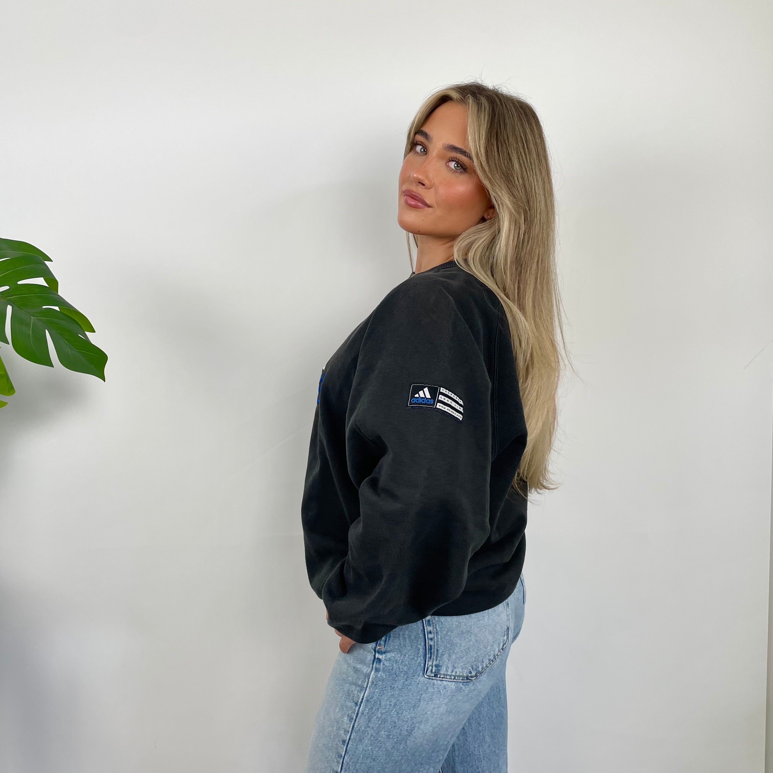 Adidas Black Embroidered Spell Out Sweatshirt (L)