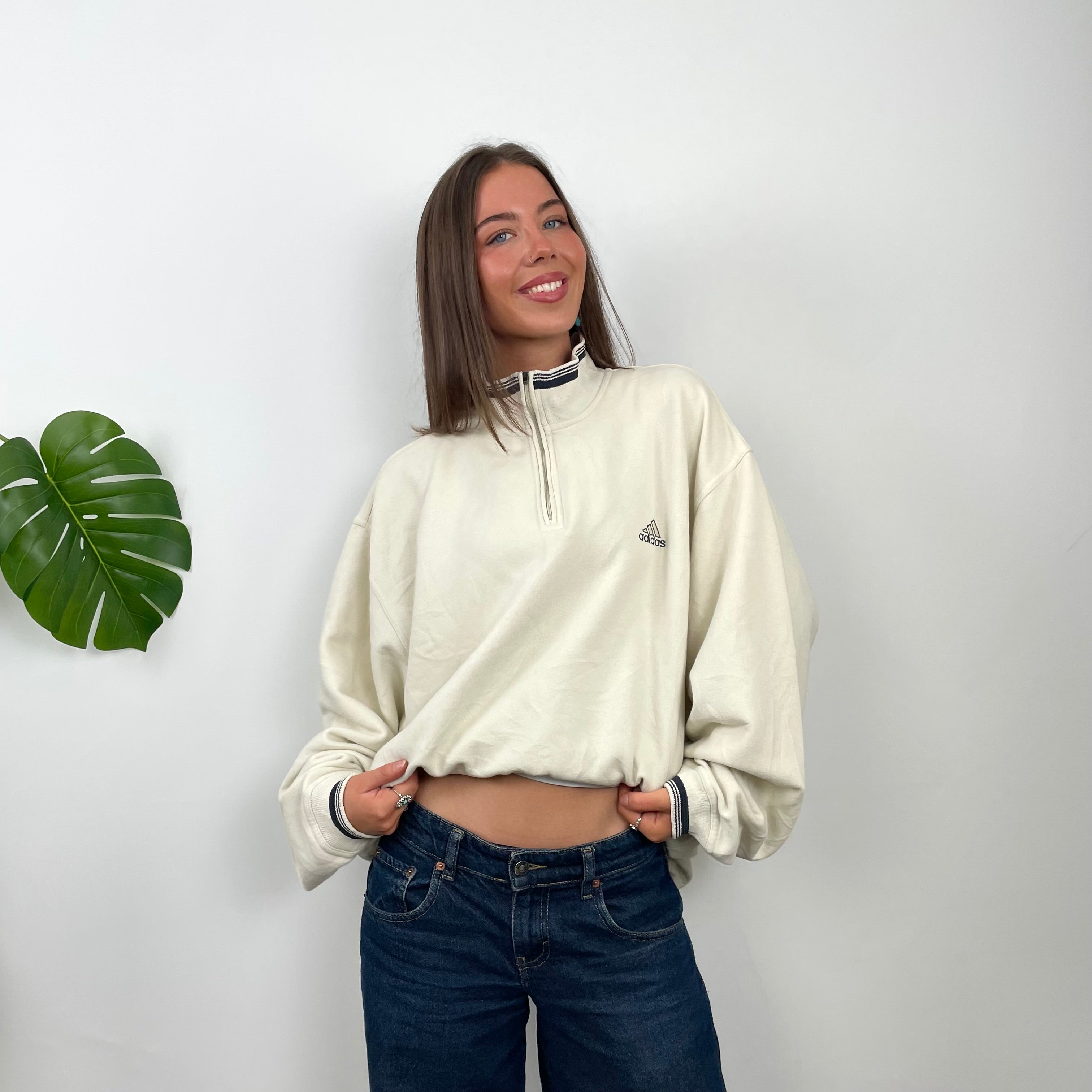 Adidas Cream Quarter Zip Sweatshirt (L)