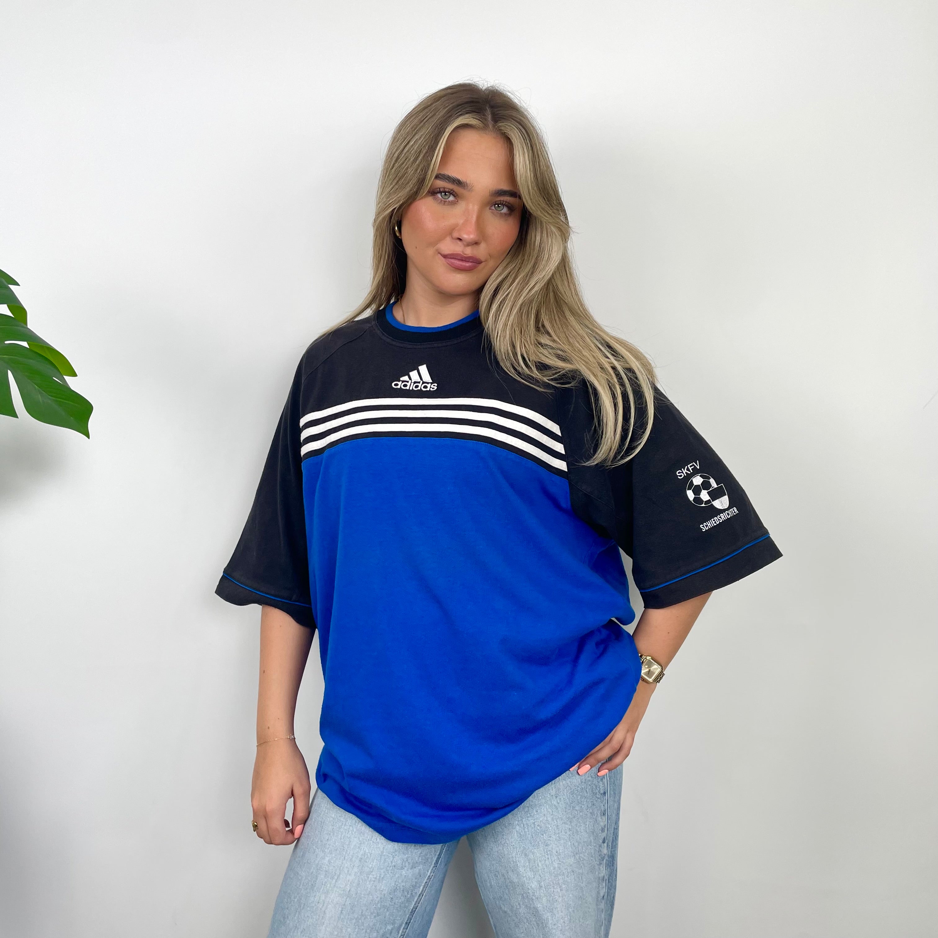Adidas RARE Black & Blue Embroidered Spell Out T Shirt (XL)