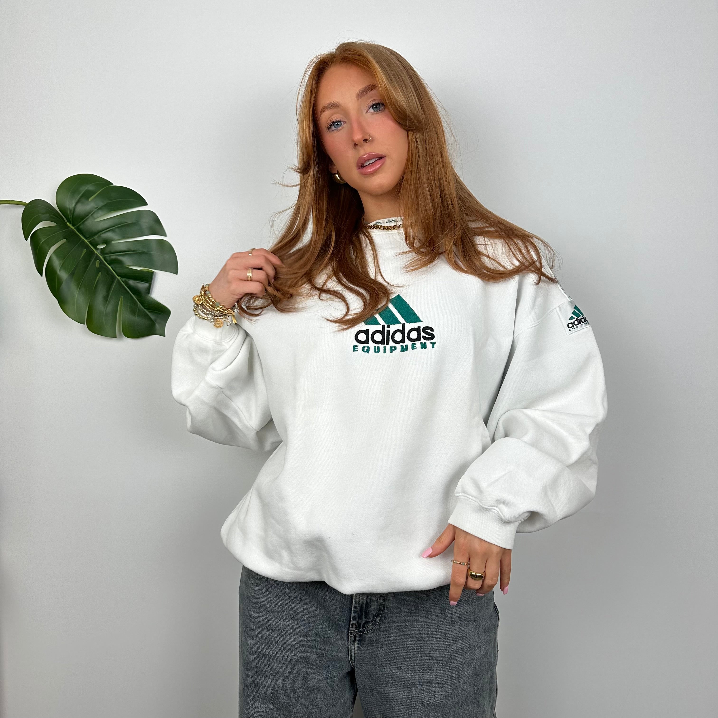 Adidas Equipment RARE White Embroidered Spell Out Sweatshirt (M)